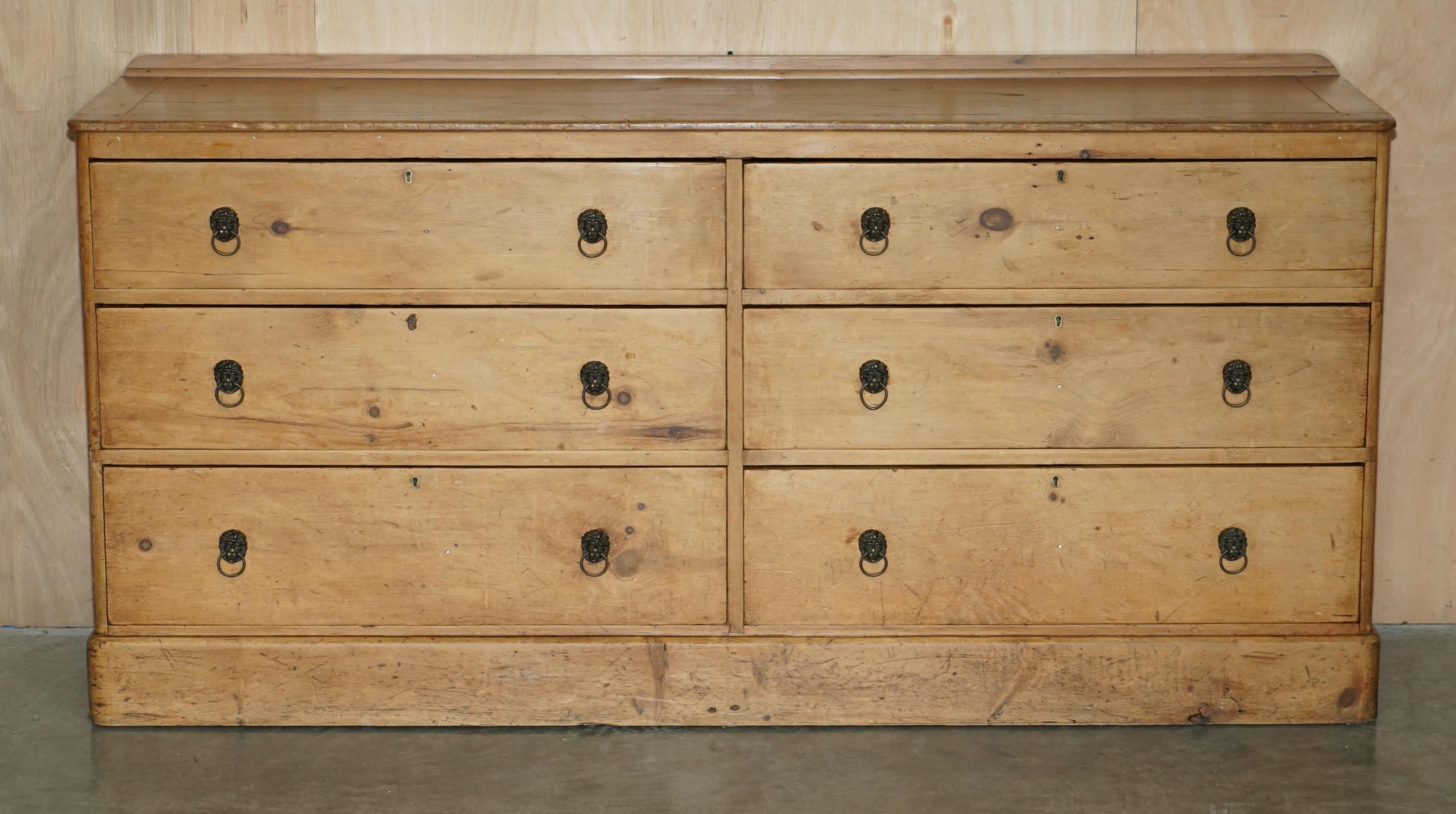 Royal House Antiques

Royal House Antiques is delighted to offer for sale this absolutely exquisite circa 1860 hand made in English Pine Haberdashery bank of drawers with Lions head handles 

Please note the delivery fee listed is just a guide, it