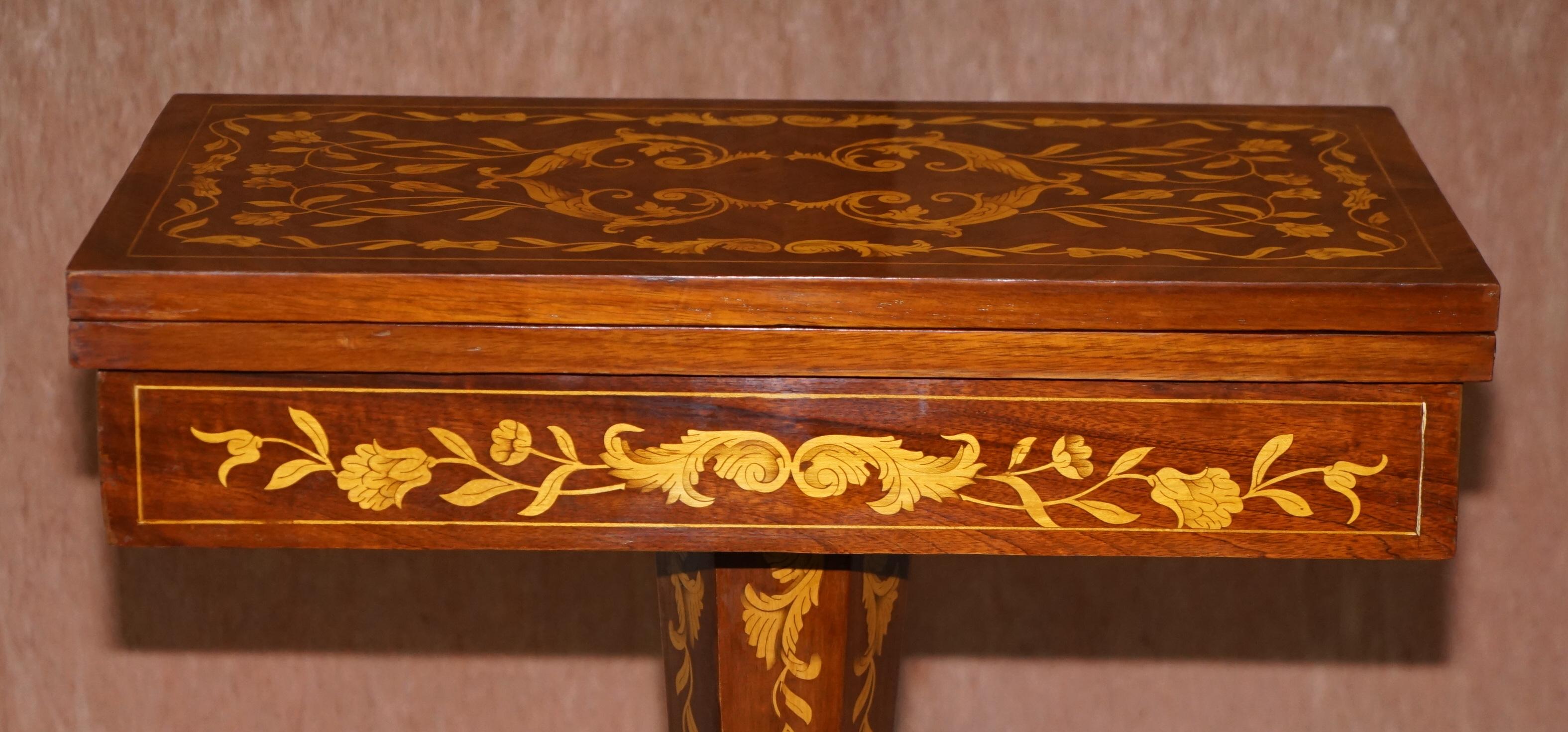 Wood Sublime Antique Dutch Games Card Table with Chess Board Top Marquetry Inlaid