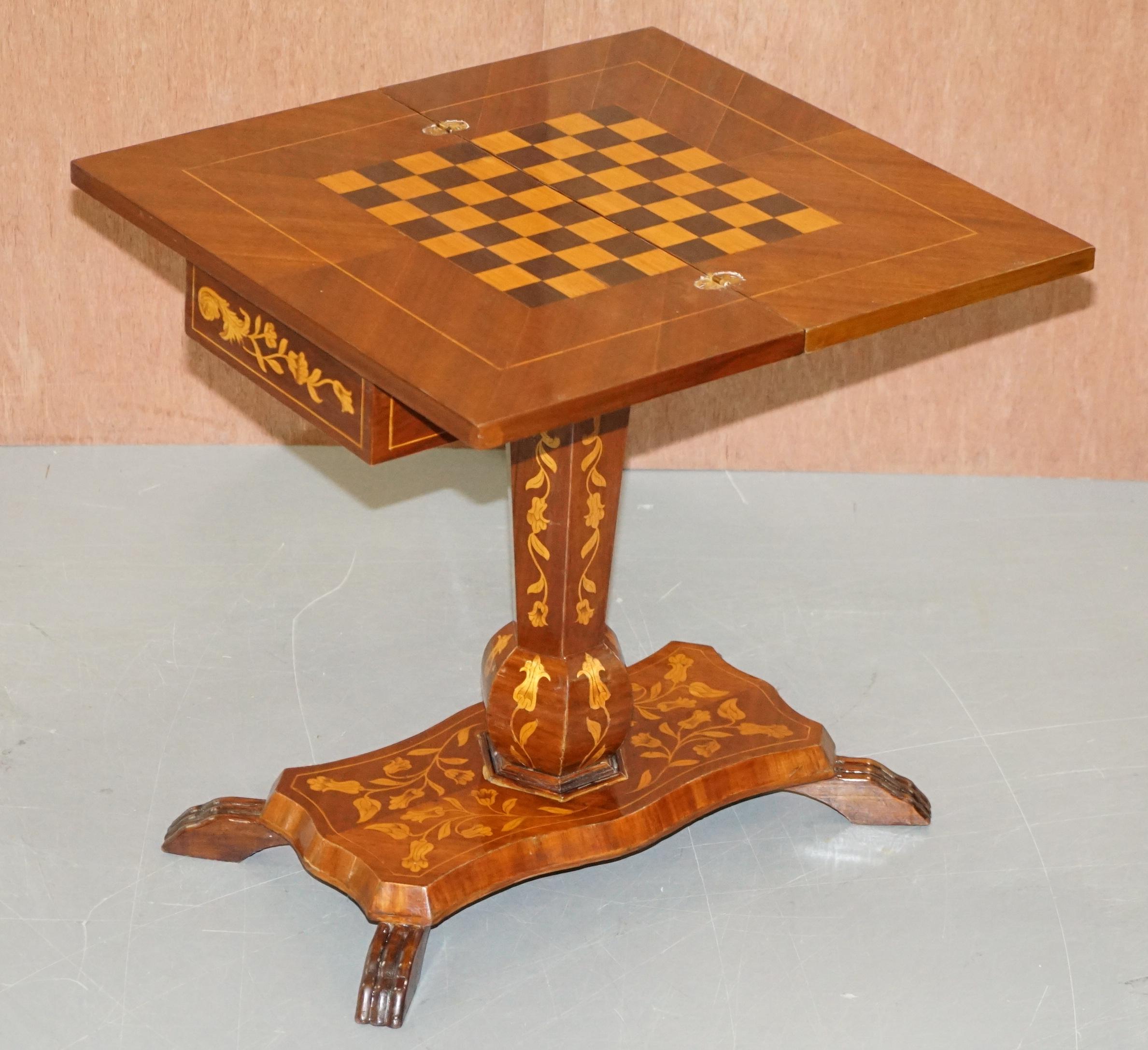 Sublime Antique Dutch Games Card Table with Chess Board Top Marquetry Inlaid 7