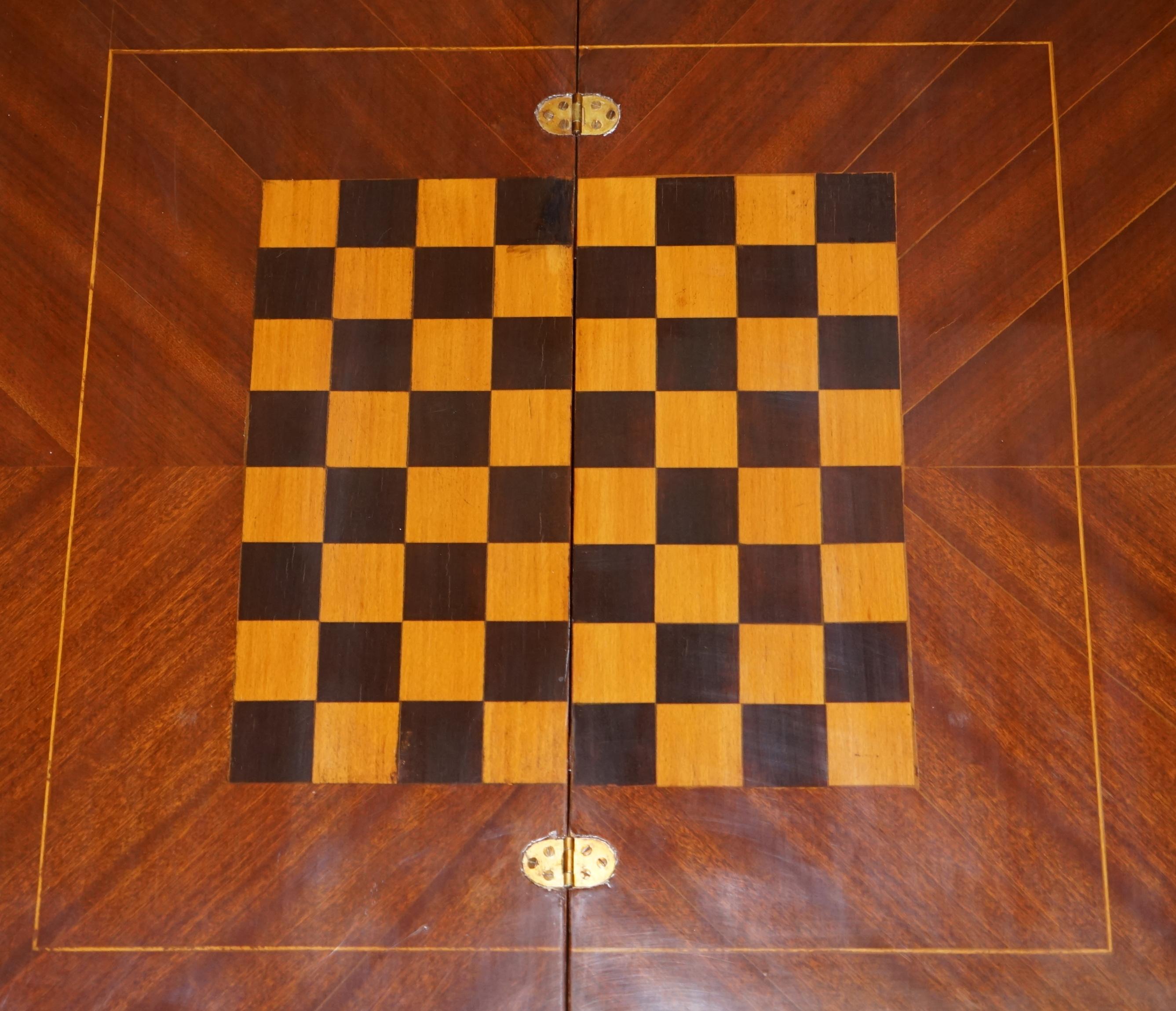 Sublime Antique Dutch Games Card Table with Chess Board Top Marquetry Inlaid 9