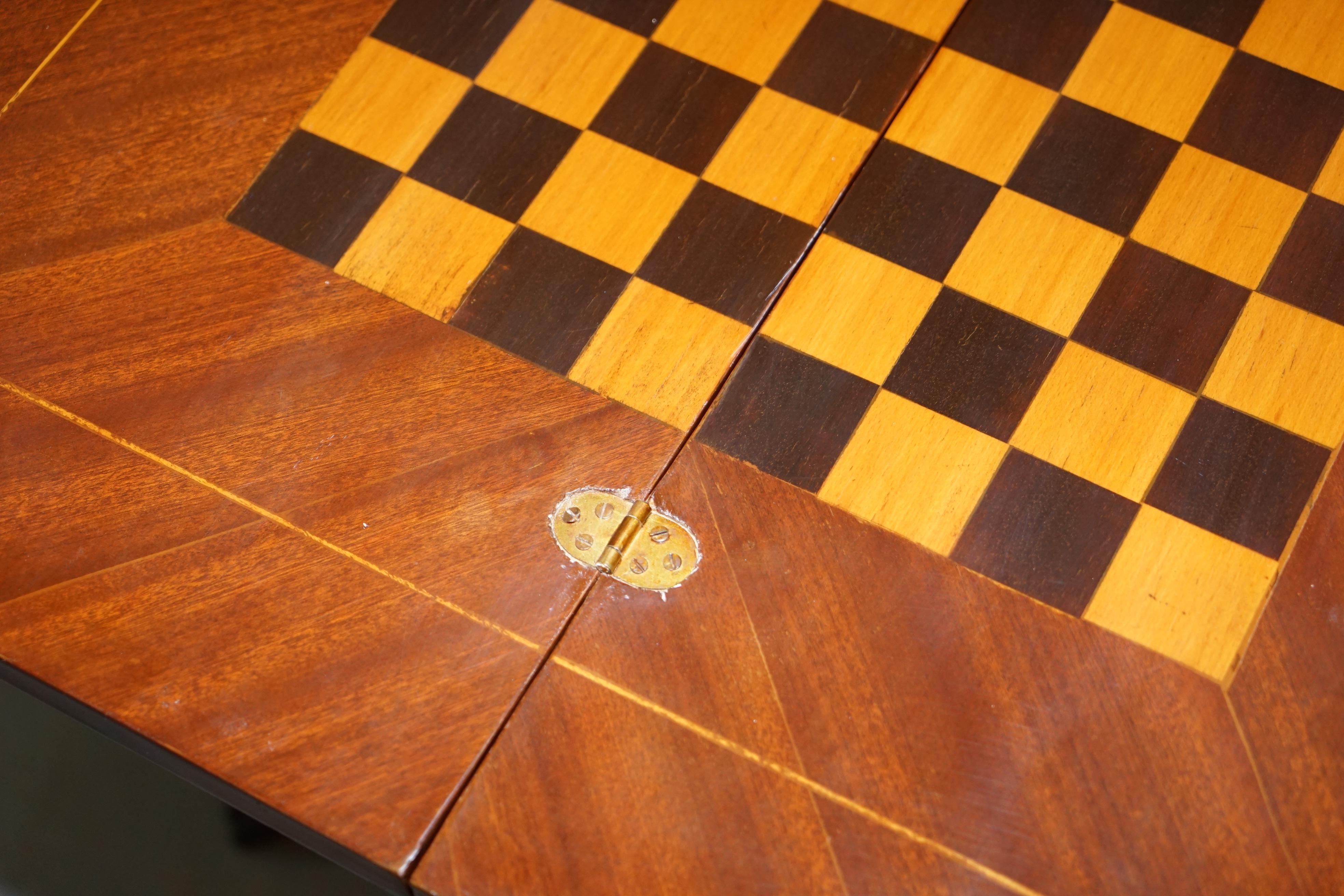 Sublime Antique Dutch Games Card Table with Chess Board Top Marquetry Inlaid 10