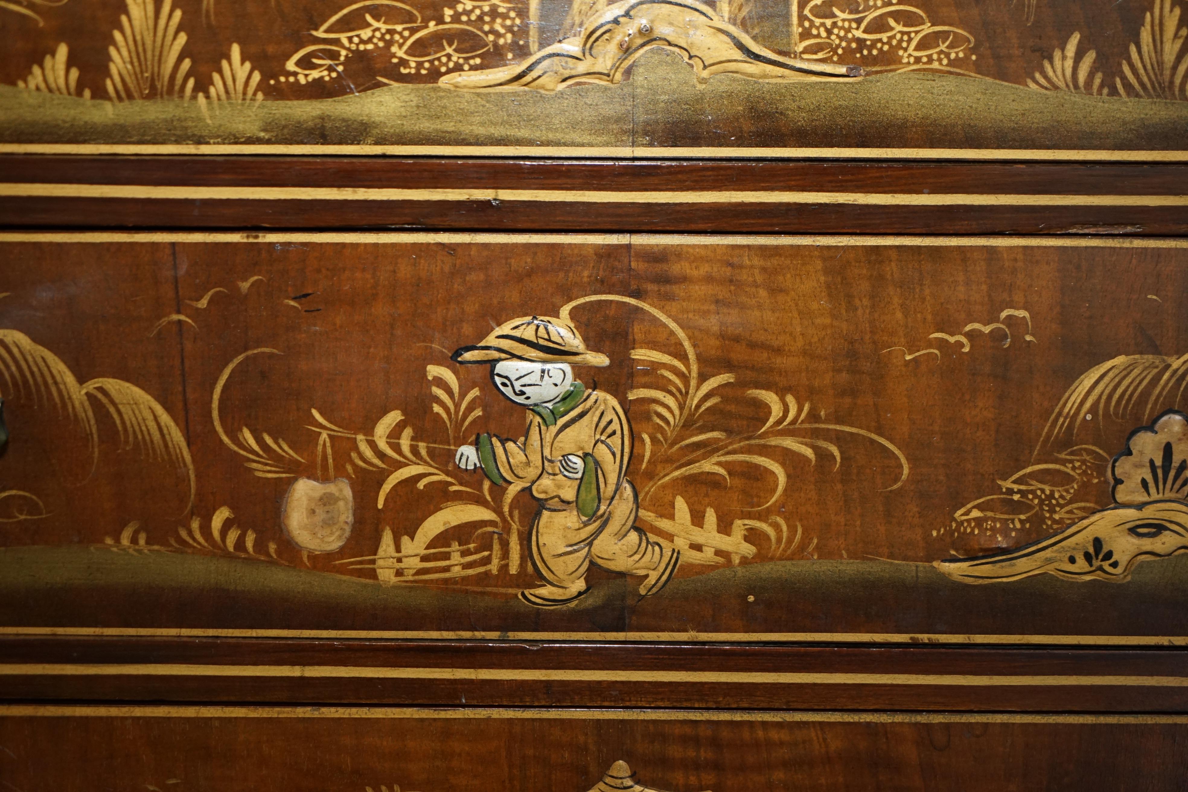 SUBLIME cassettiera dipinta in cinoiserie cinese del 1910, antichissima EDWARDIANA in vendita 3