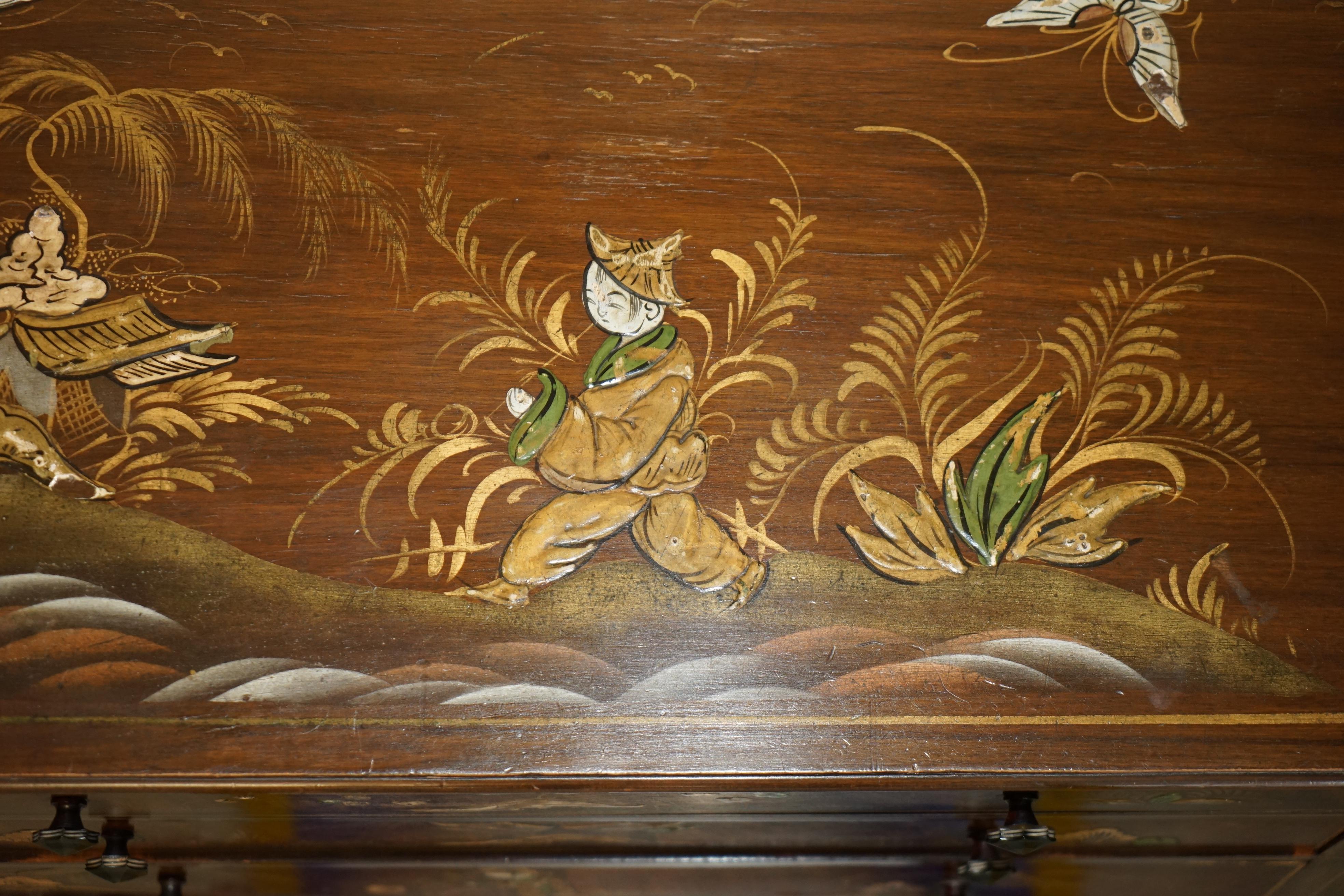 SUBLIME cassettiera dipinta in cinoiserie cinese del 1910, antichissima EDWARDIANA in vendita 5
