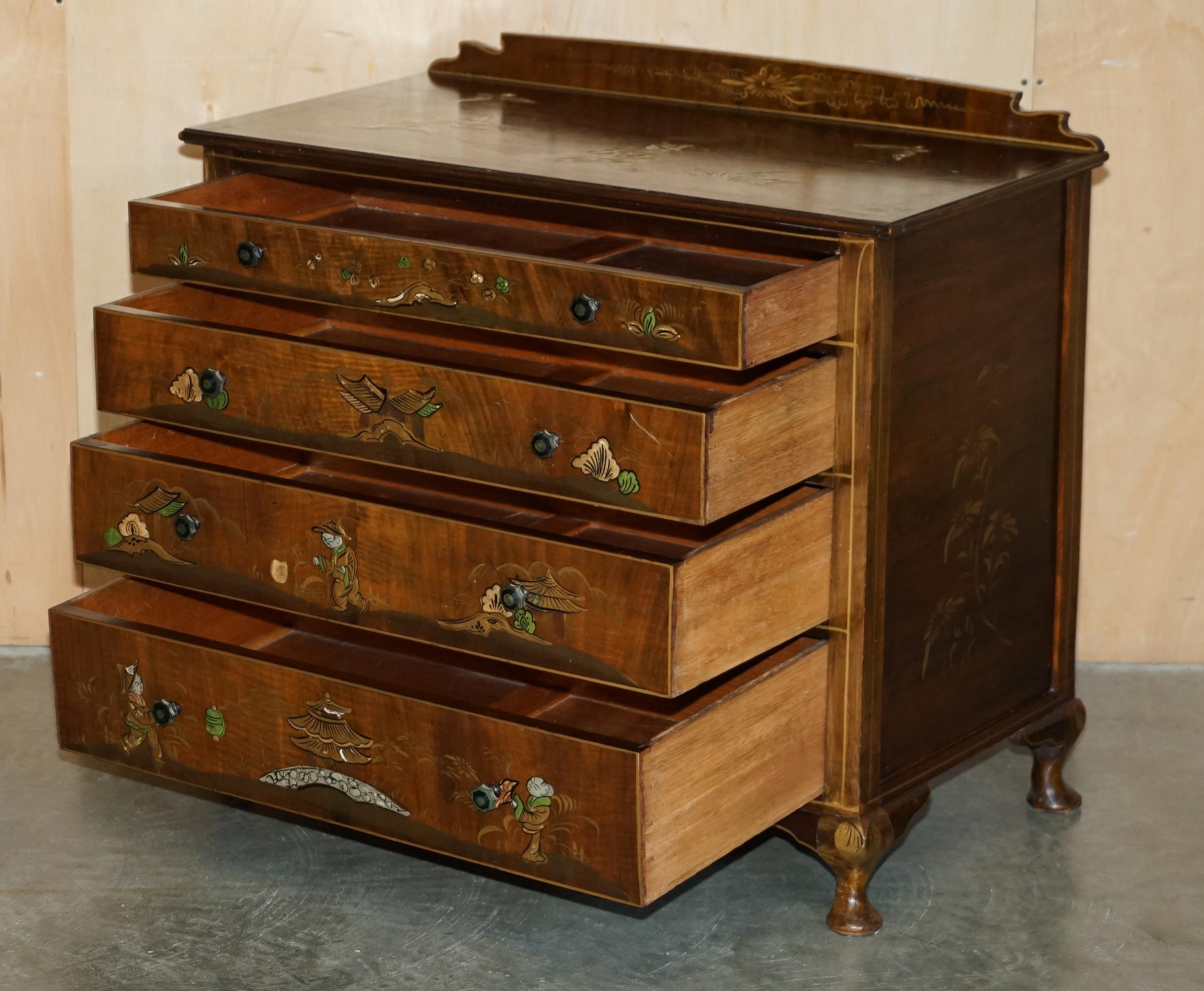 SUBLIME cassettiera dipinta in cinoiserie cinese del 1910, antichissima EDWARDIANA in vendita 9