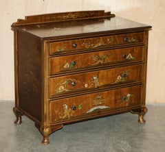 SUBLIME ANTiQUE EDWARDIAN 1910 CHINESE CHINOISERIE PAINTED CHEST OF DRAWERS