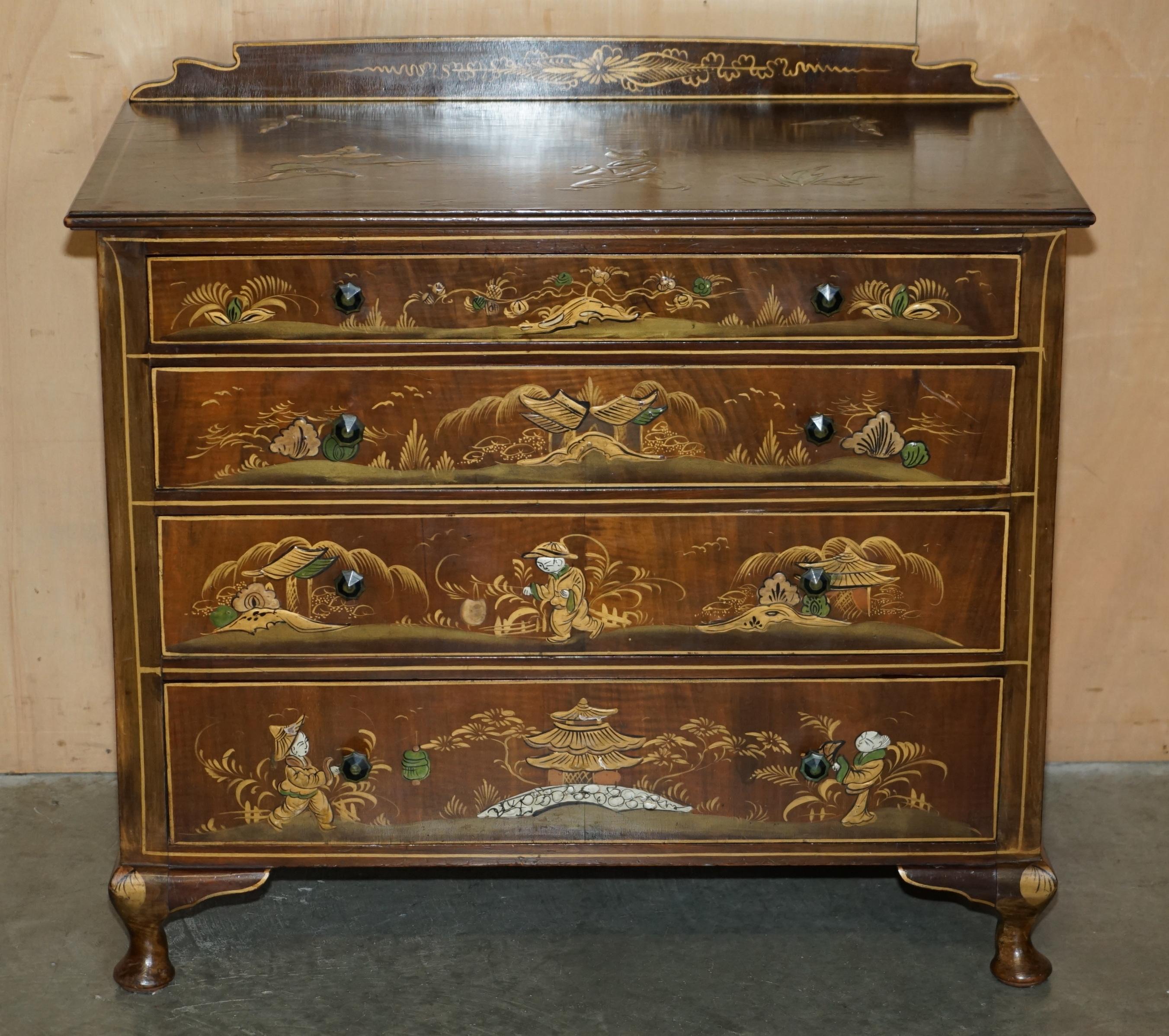 Cineserie SUBLIME cassettiera dipinta in cinoiserie cinese del 1910, antichissima EDWARDIANA in vendita