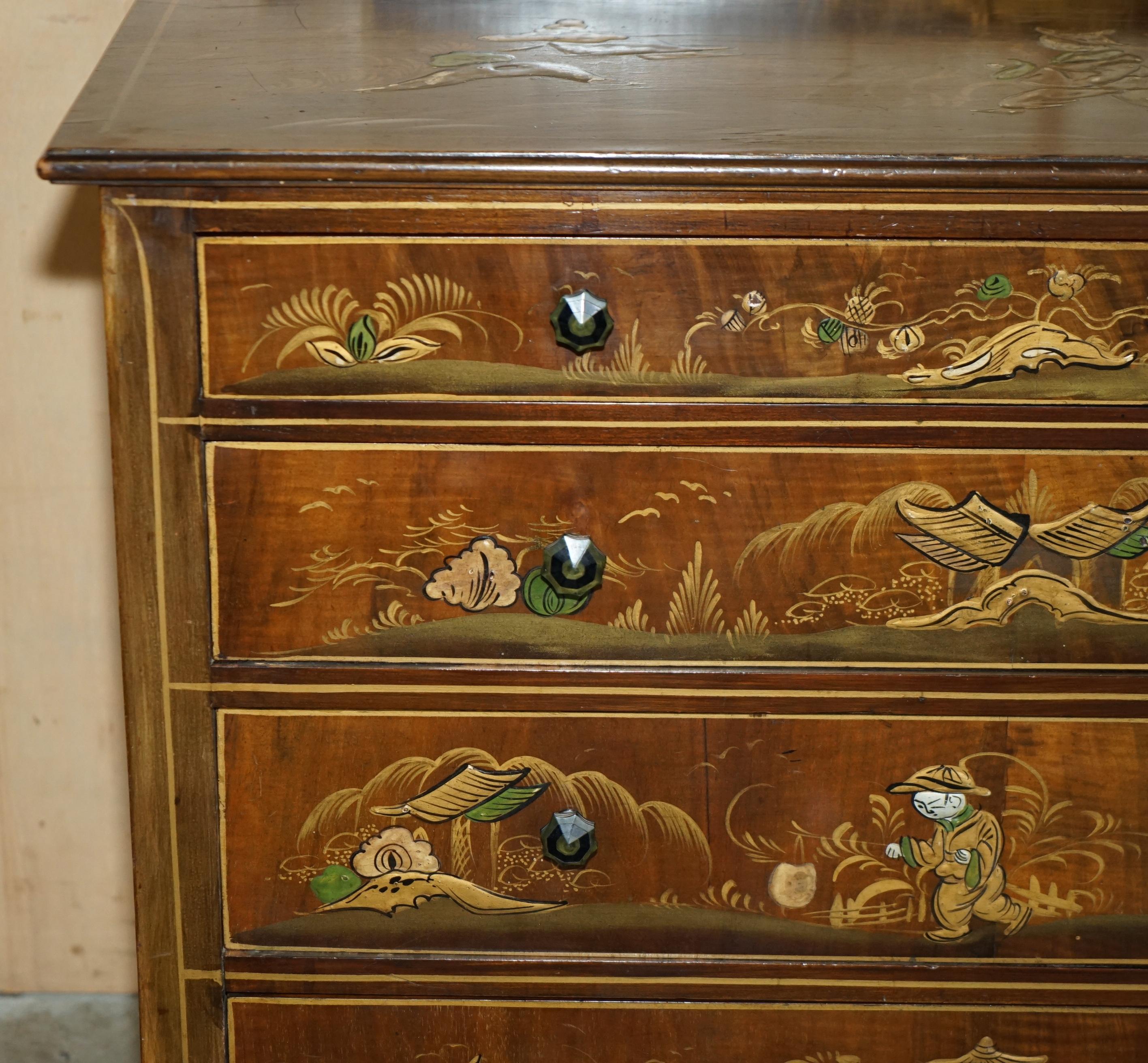 Inglese SUBLIME cassettiera dipinta in cinoiserie cinese del 1910, antichissima EDWARDIANA in vendita