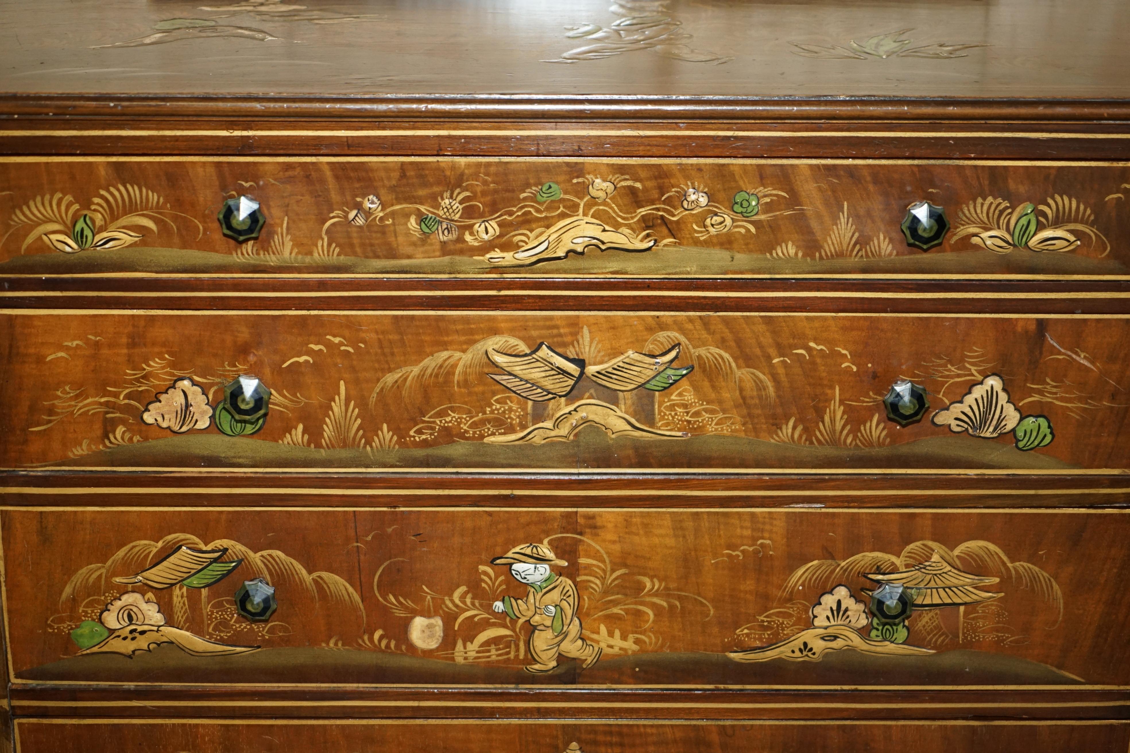 Dipinto SUBLIME cassettiera dipinta in cinoiserie cinese del 1910, antichissima EDWARDIANA in vendita