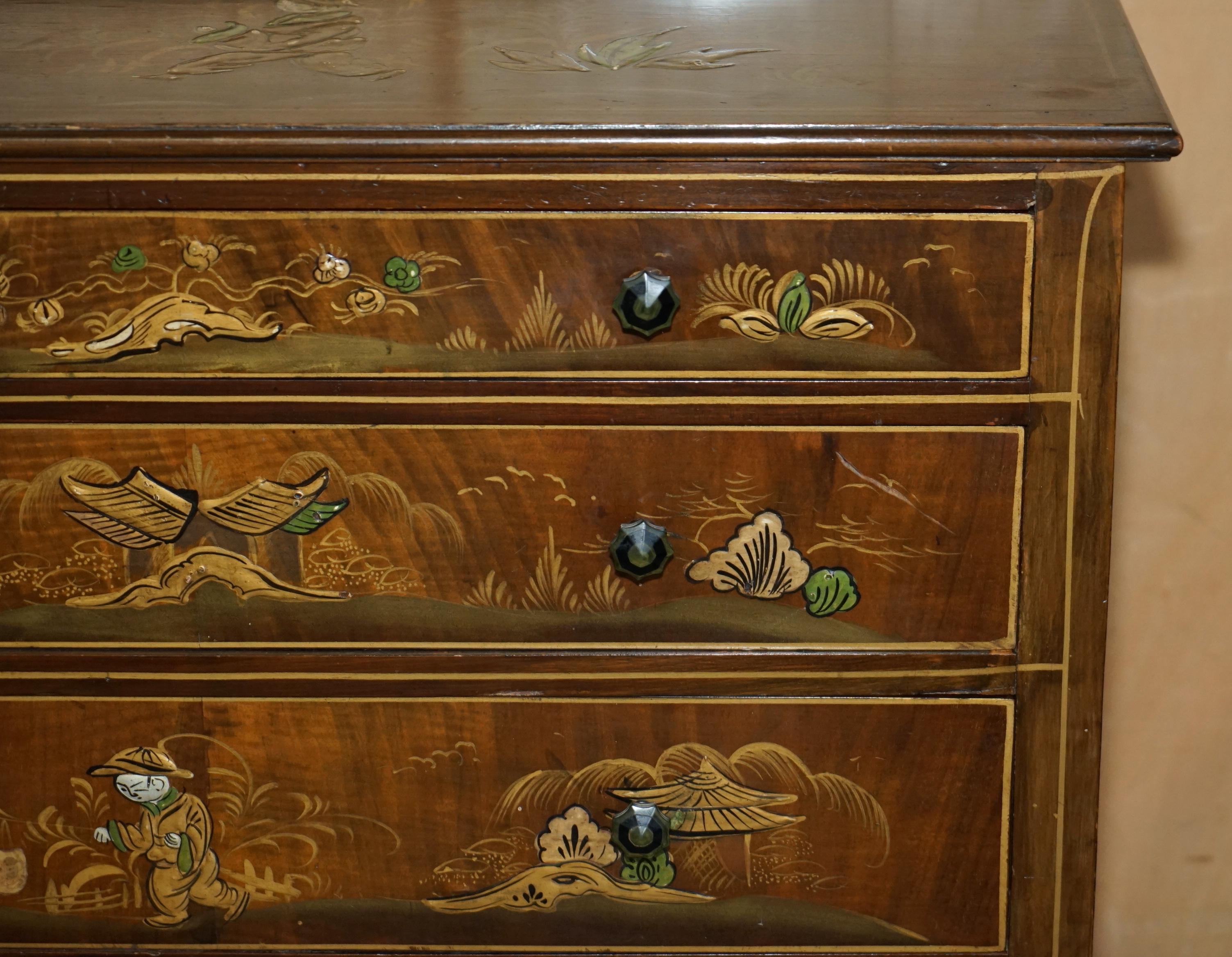 SUBLIME cassettiera dipinta in cinoiserie cinese del 1910, antichissima EDWARDIANA In condizioni buone in vendita a West Sussex, Pulborough