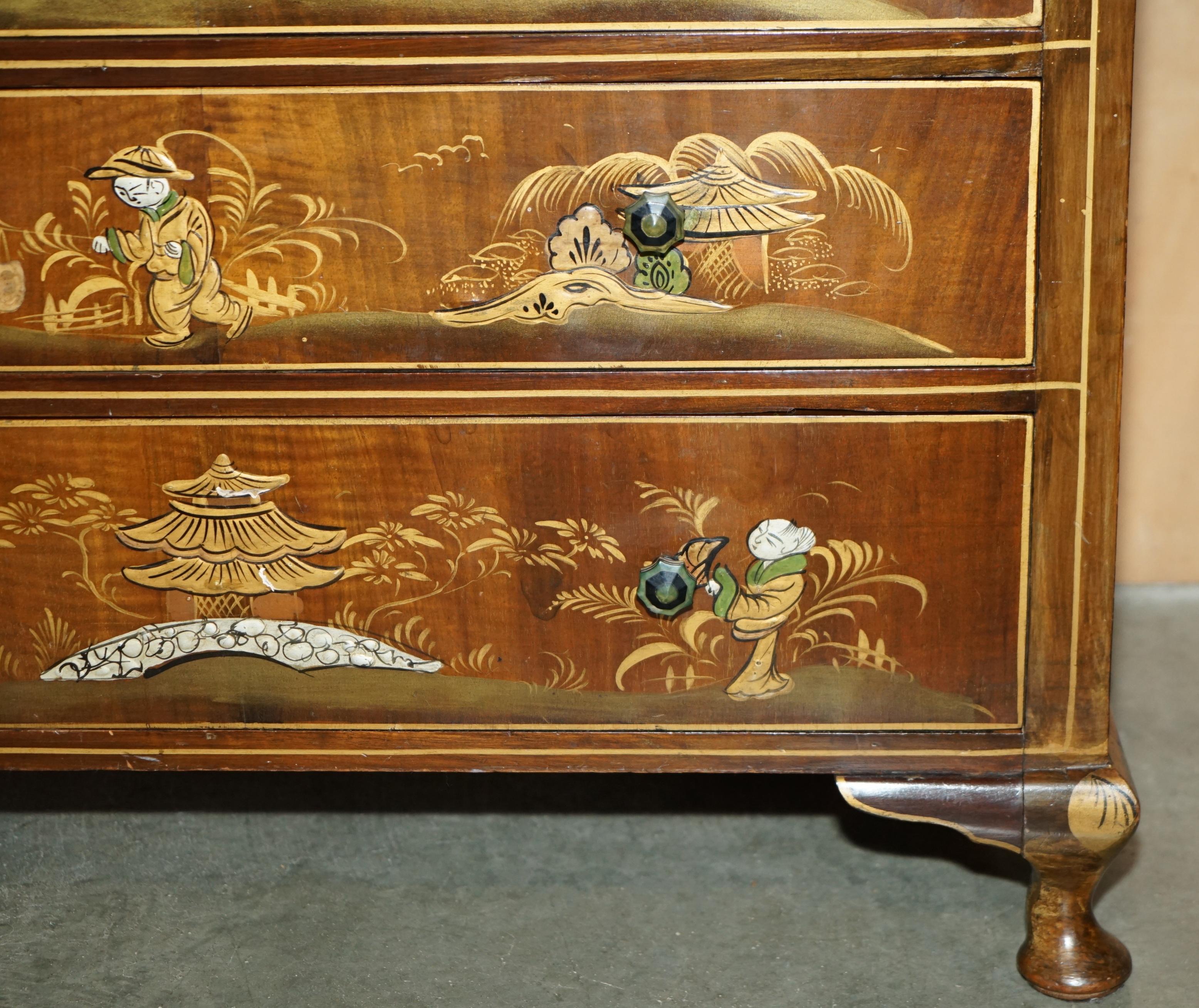 Inizio XX secolo SUBLIME cassettiera dipinta in cinoiserie cinese del 1910, antichissima EDWARDIANA in vendita