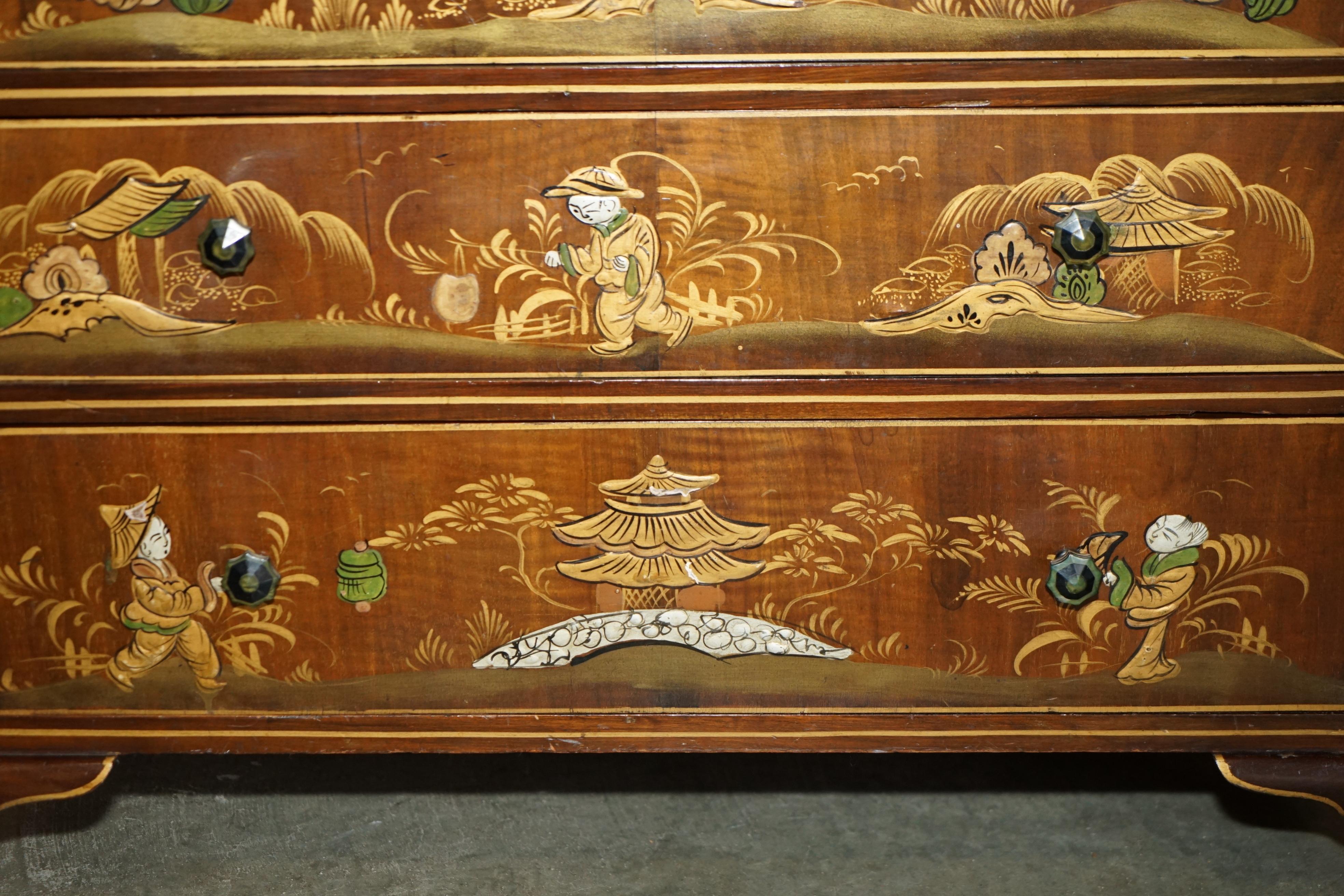 Legno SUBLIME cassettiera dipinta in cinoiserie cinese del 1910, antichissima EDWARDIANA in vendita