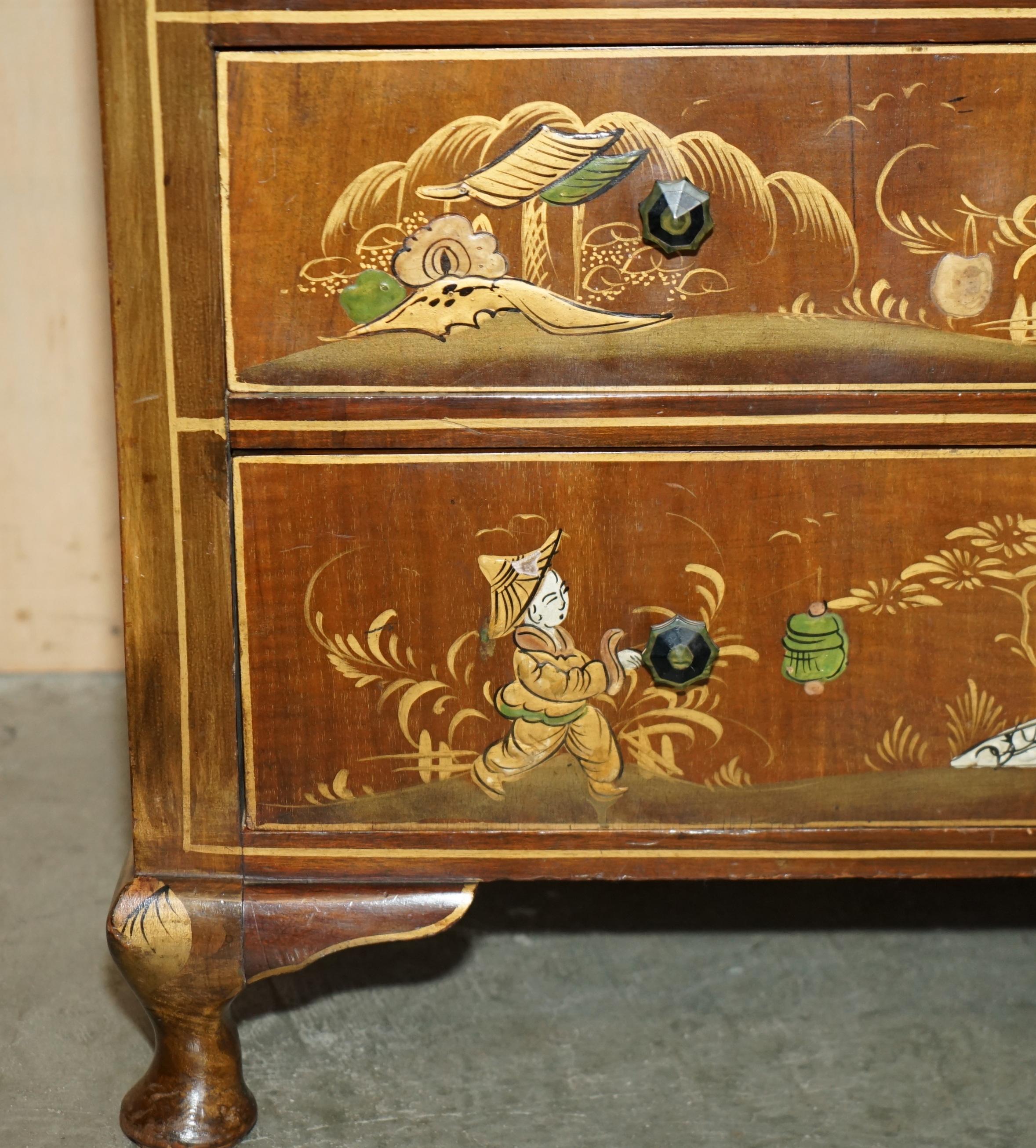 SUBLIME cassettiera dipinta in cinoiserie cinese del 1910, antichissima EDWARDIANA in vendita 1