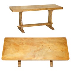 SUBLIME ANTiQUE ENGLISH CIRCA 1880 BURR OAK ONE PLANK TOP REFECTORY DINING TABLE