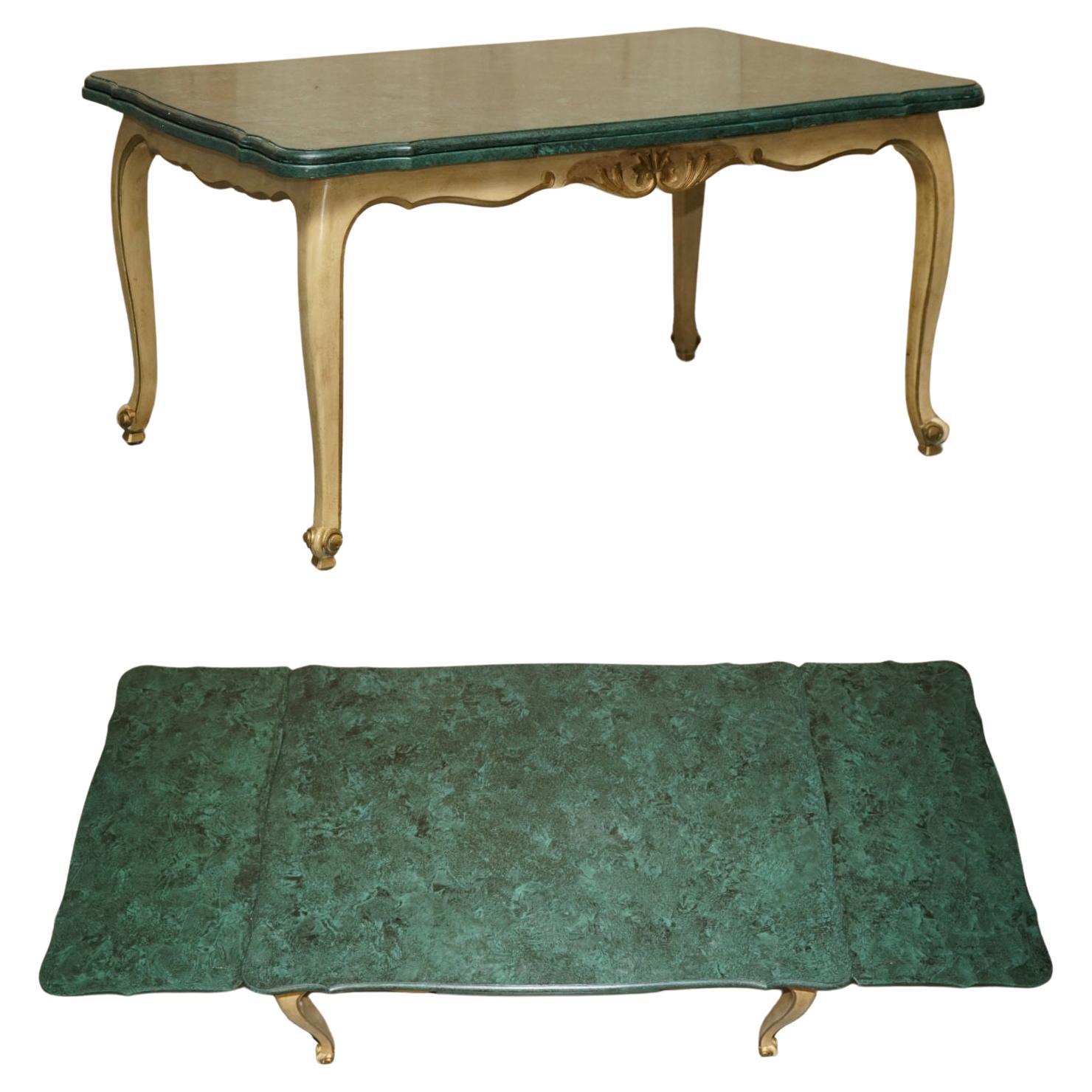 SUBLIME ANTIQUE FRENCH 1870 EXTENDING DiNING TABLE FAUX PAINTED MALACHITE TOP For Sale
