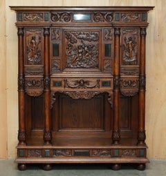 SUBLIME ANTiQUE LOUIS XIII REVIVAL WALNUT & MARBLE CARVED CABINET POT CUPBOARD