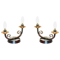 SUBLIME ANTiQUE PAIR OF ART DECO CIRCA 1920er Jahre COPPER & CHROME TABLE LAMPS