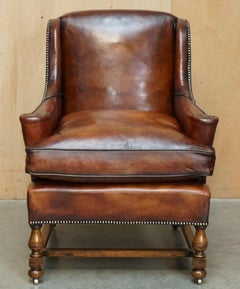 SUBLIME ANTiQUE RESTORED ENGLISH OAK & HAND DYED LEATHER WILLIAM MORRIS ARMCHAIR