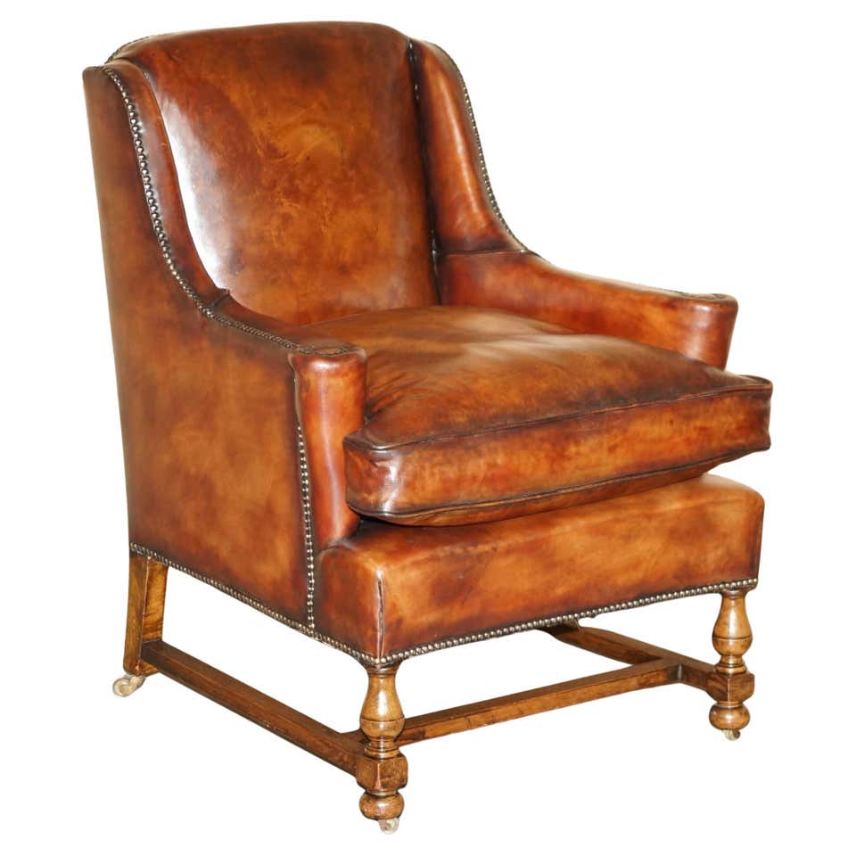 19th Century English Oak and Leather Library Chair, Lovely Old Patina ...