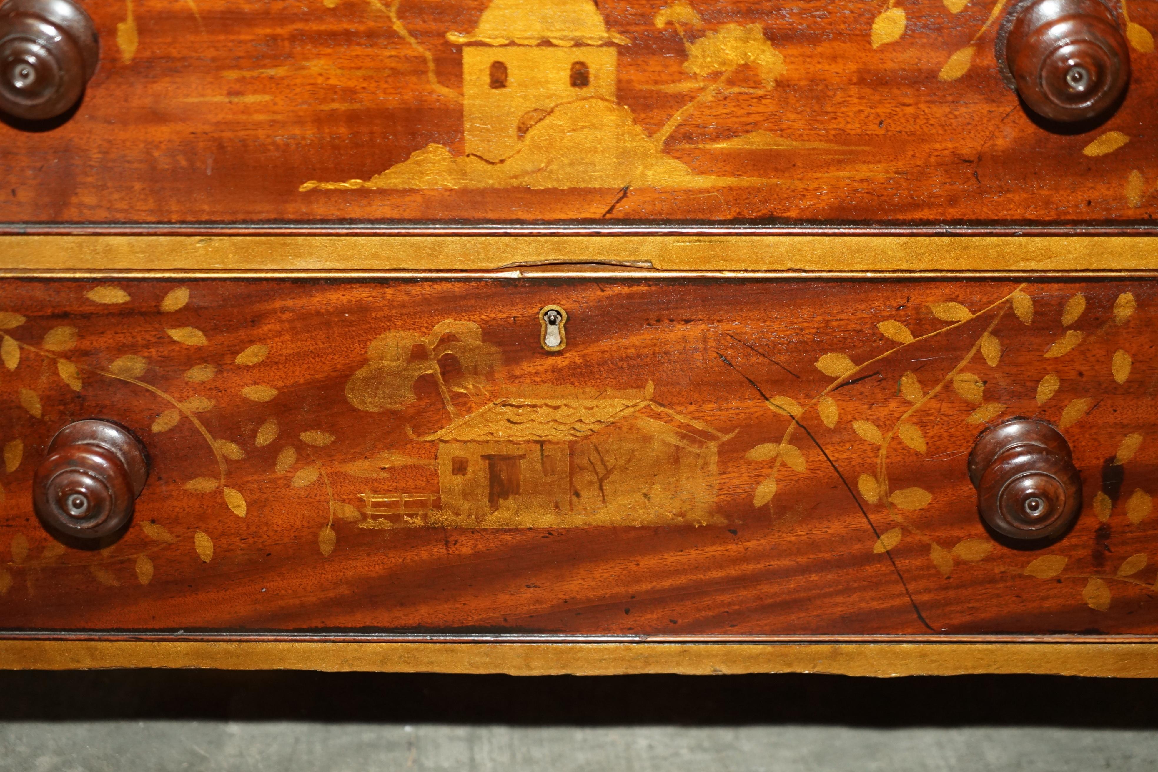 Sublime Antique Victorian 1860 Chinese Chinoiserie Painted Chest of Drawers For Sale 7