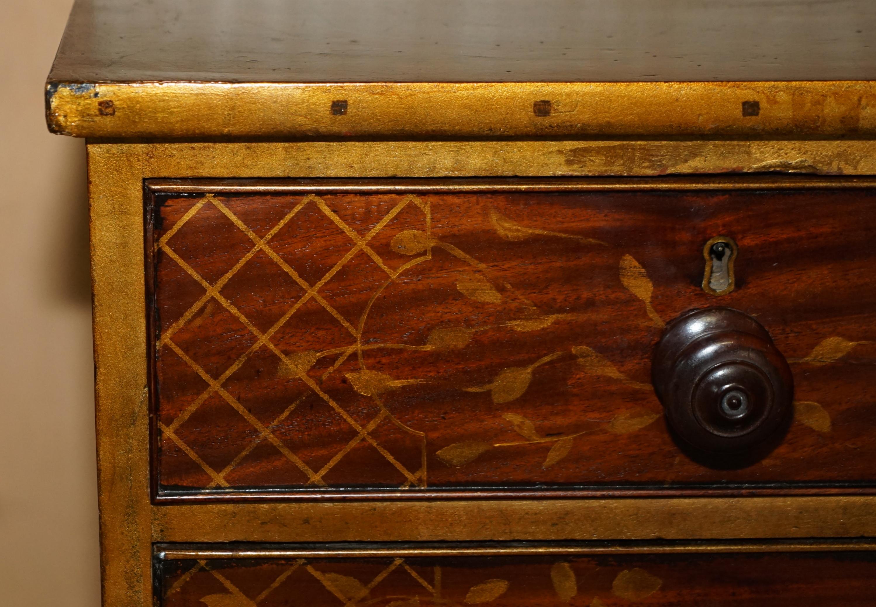 Hand-Crafted Sublime Antique Victorian 1860 Chinese Chinoiserie Painted Chest of Drawers For Sale