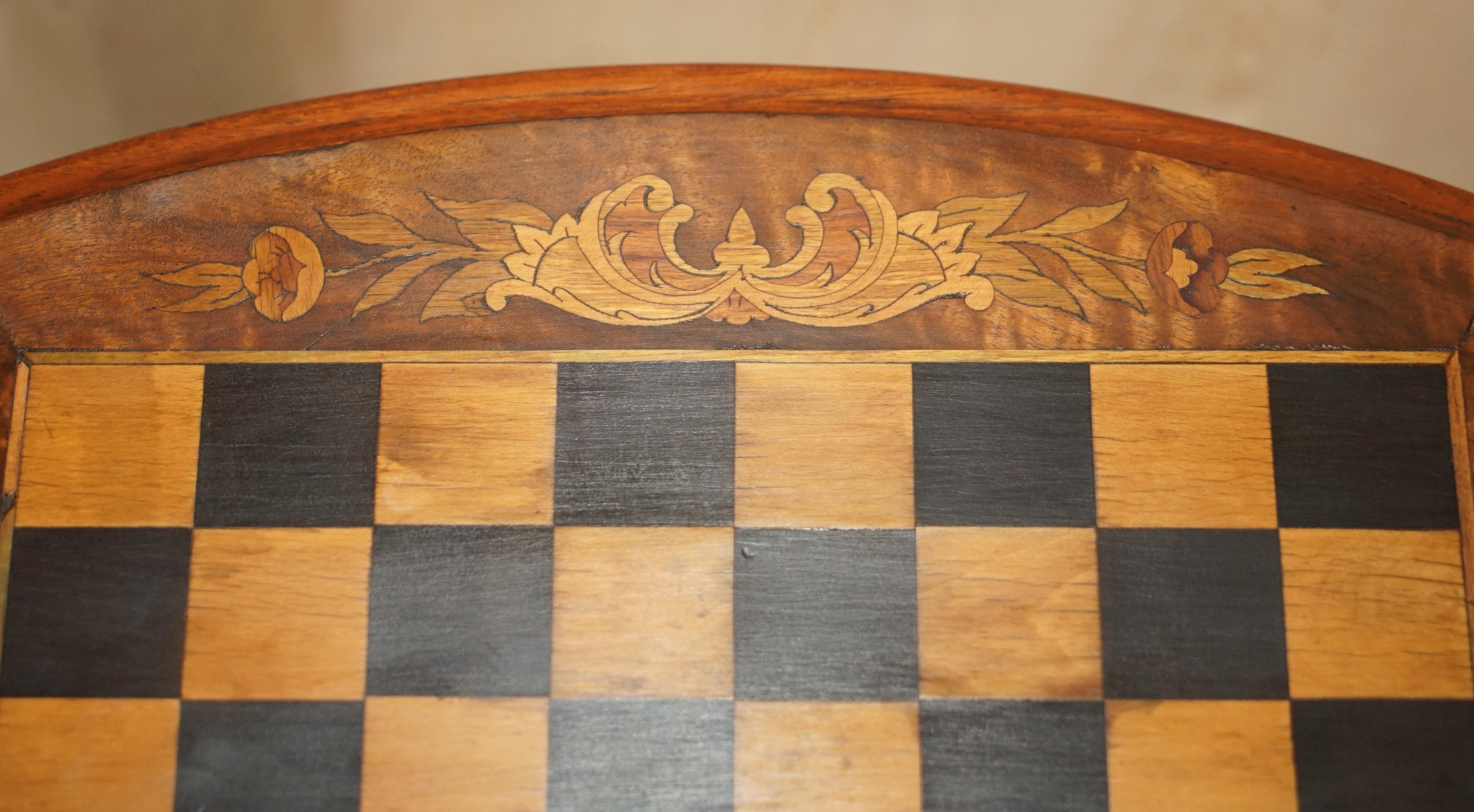 Sublime Antique Victorian 1880 Tilt Top Chess Games Table with Marquetry Inlay 2