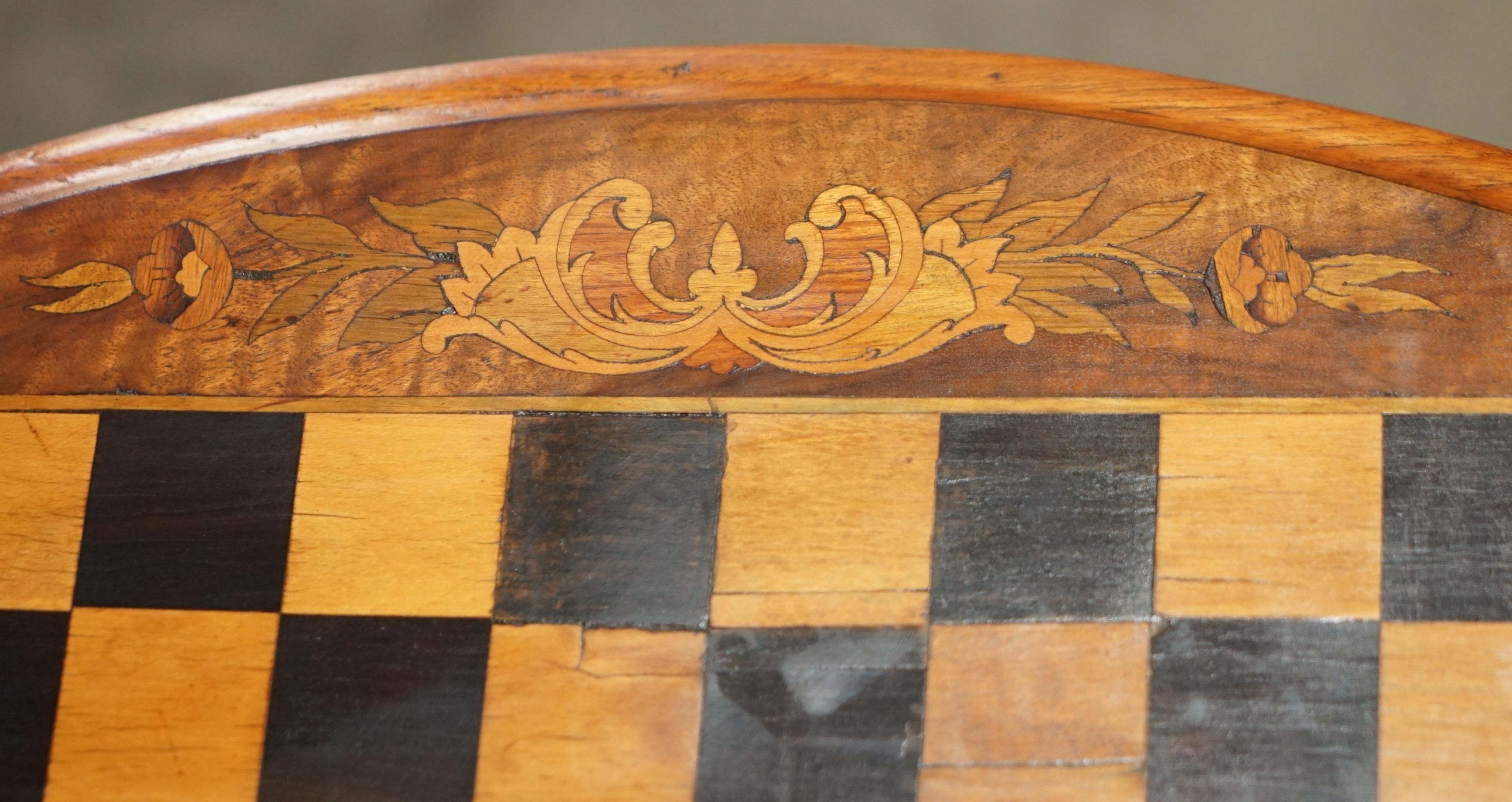 Sublime Antique Victorian 1880 Tilt Top Chess Games Table with Marquetry Inlay 5
