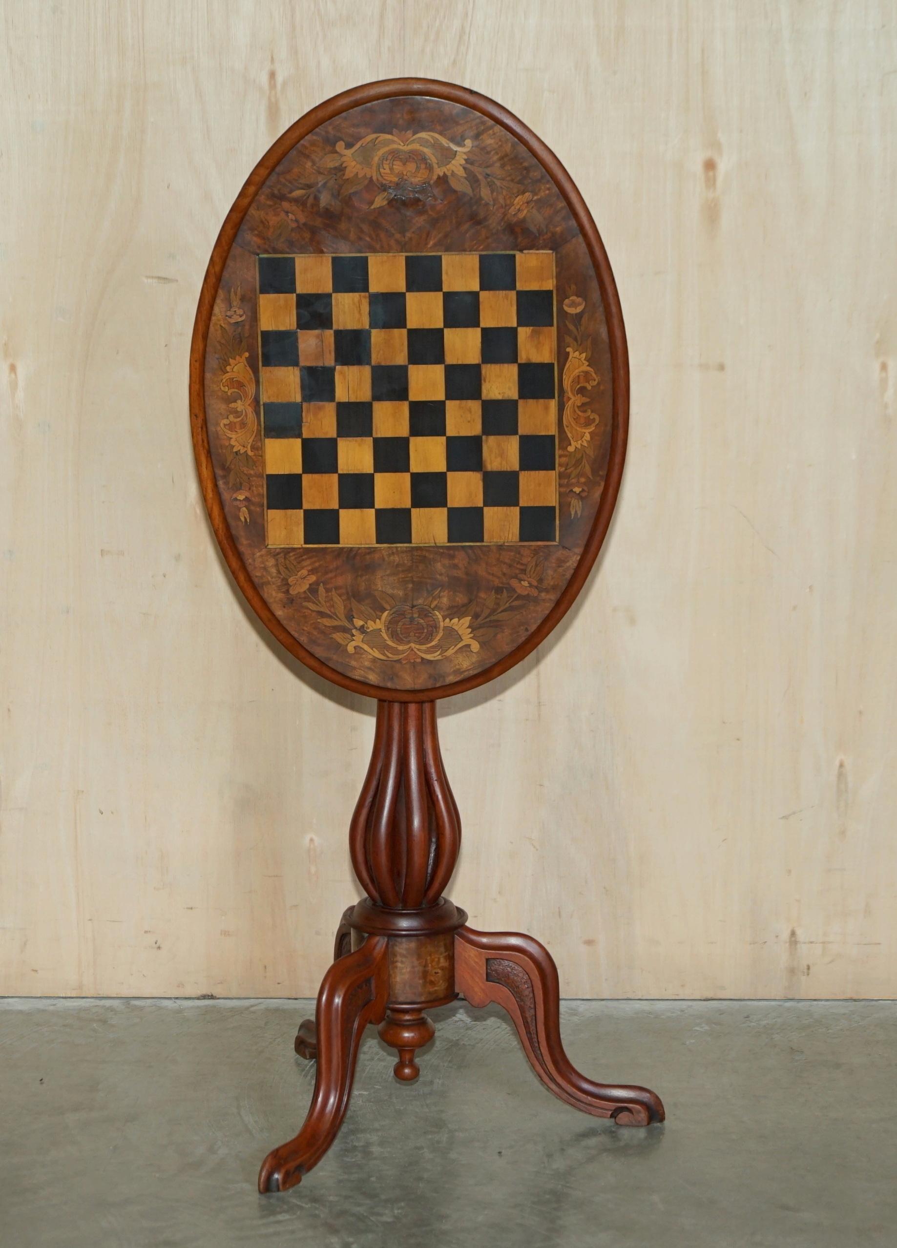 Sublime Antique Victorian 1880 Tilt Top Chess Games Table with Marquetry Inlay 12