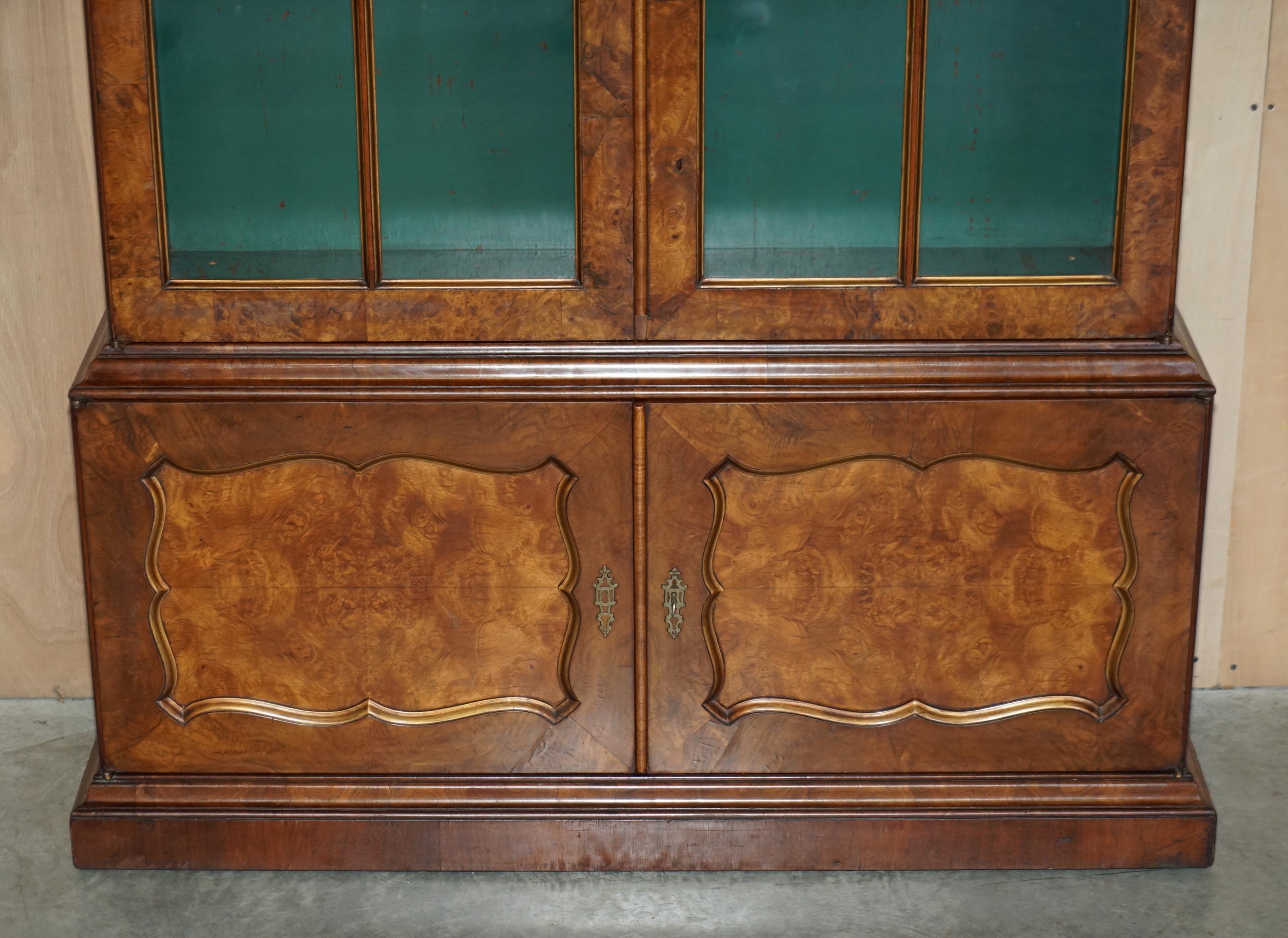 English Sublime Antique Victorian Burr Walnut Library Bookcase with Gothic Glazed Doors For Sale