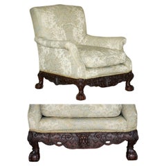SUBLIME ANTiQUE VICTORIAN CARVED CLAW & BALL FEET SHOW FRAMED HARDWOOD ARMCHAIR