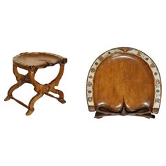 SUBLIME Antique VICTORIAN HAND CARVED ENGLiSH OAK "GOOD LUCK" HORSE SHOE STOOL