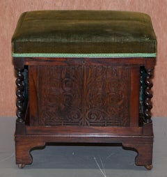 Sublime Antique Victorian Hardwood Heavily Carved Piano Stool Porcelain Castors