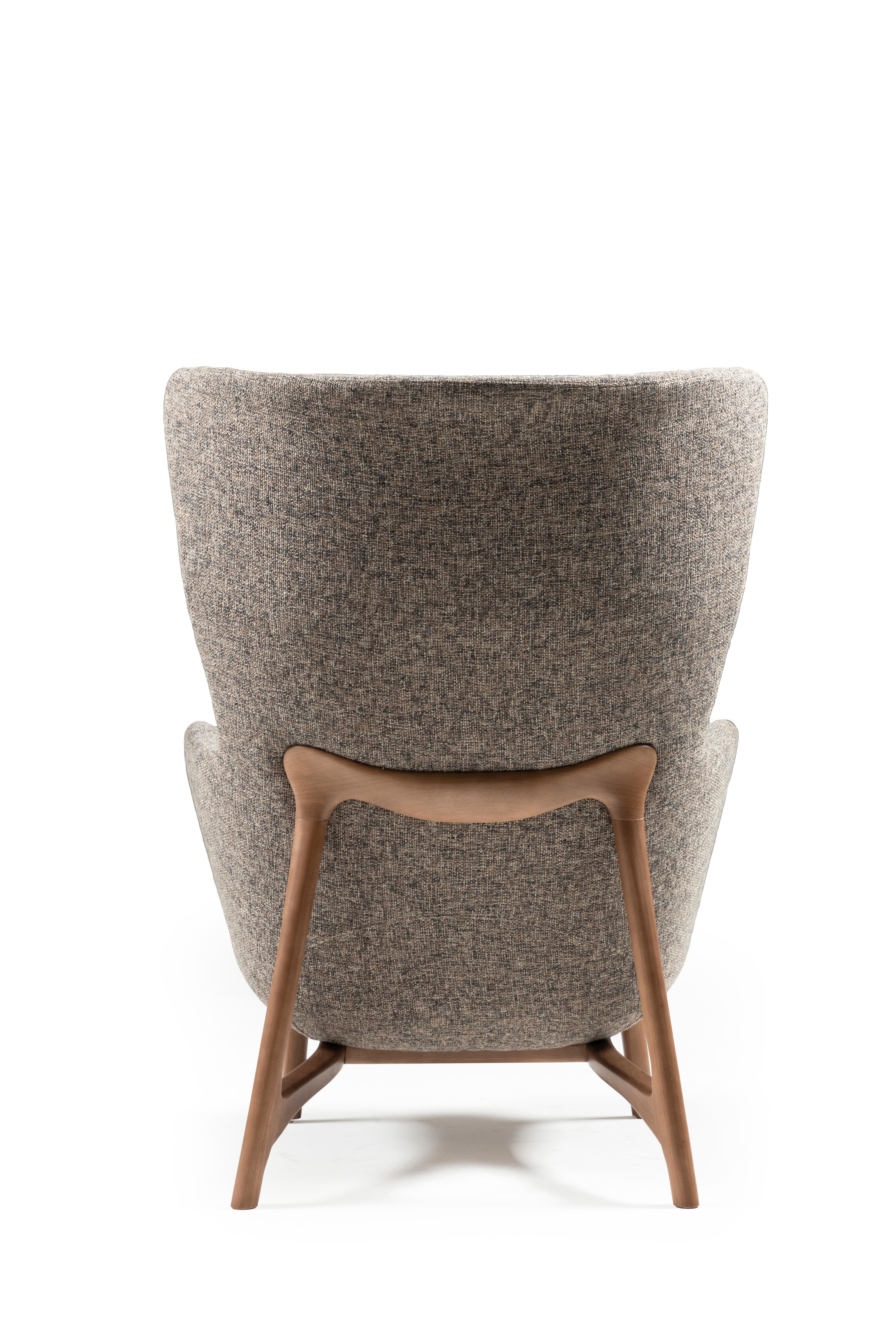 Sublime Armchairs, Contemporary Style in Solid Wood, Textiles Upholstery.  For Sale 4