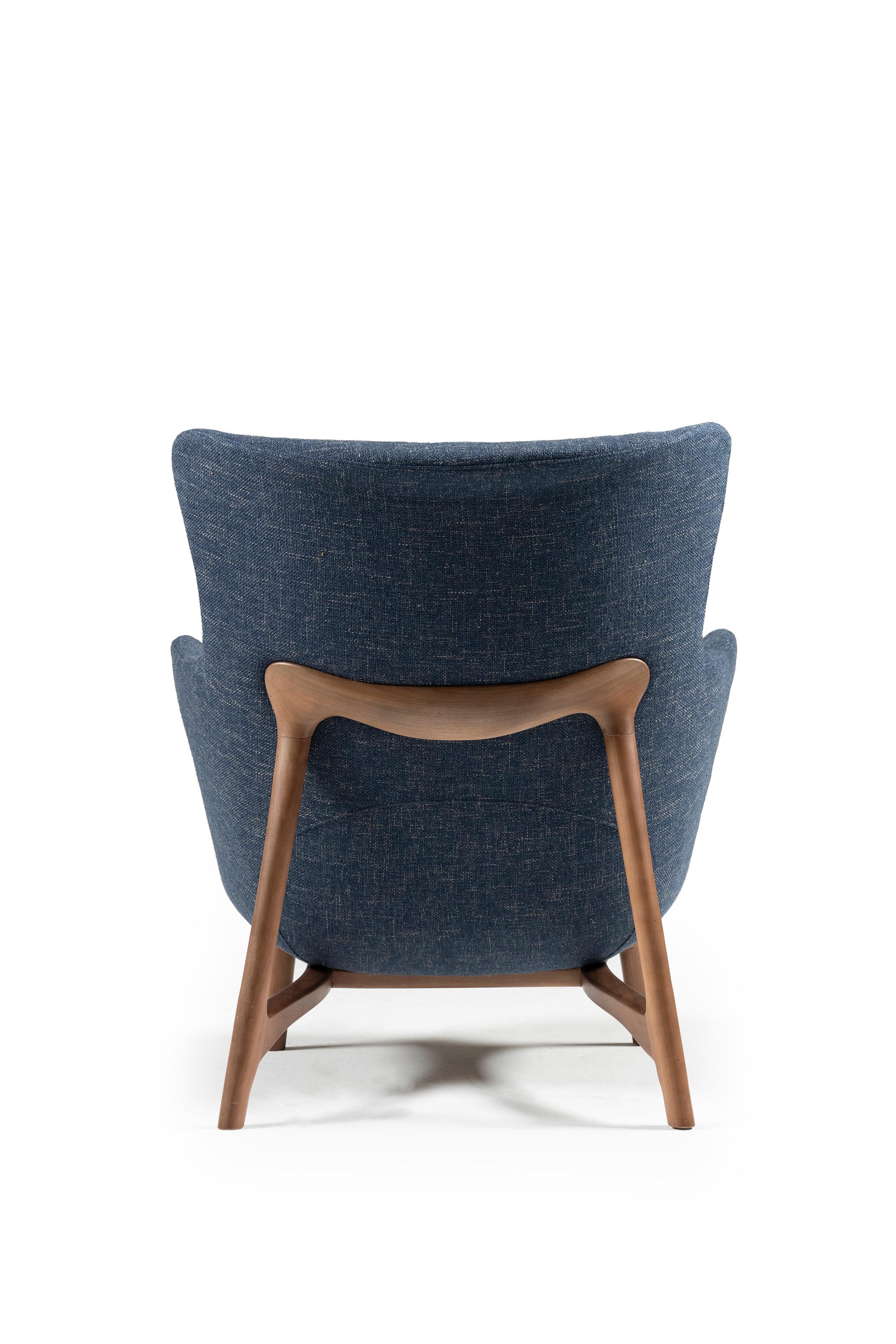 Modern Sublime Armchairs, Contemporary Style in Solid Wood, Textiles Upholstery.  For Sale