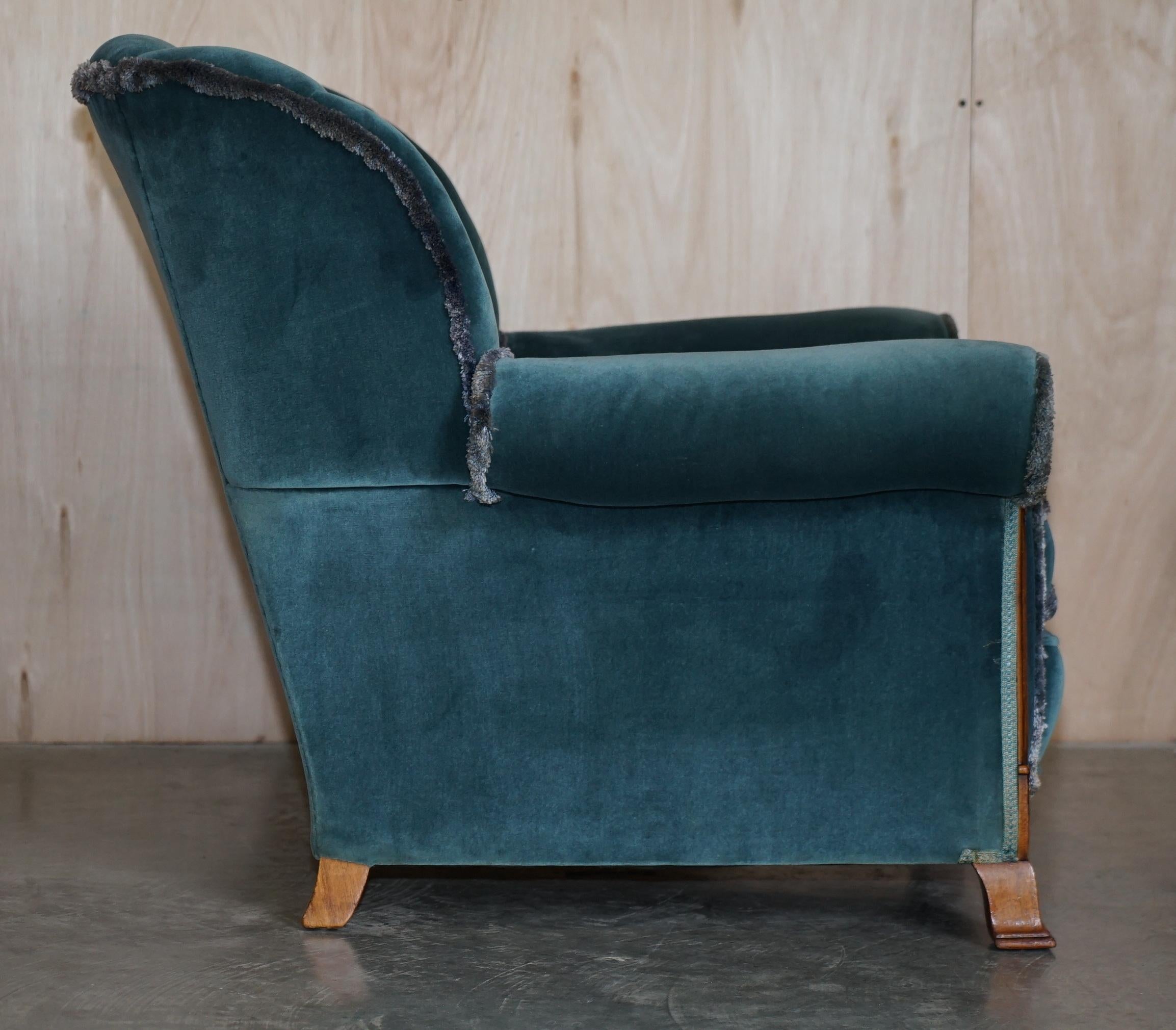 Sublime canapé Art Déco en ronce de noyer et paire de fauteuils en tissu de velours bleu en vente 13