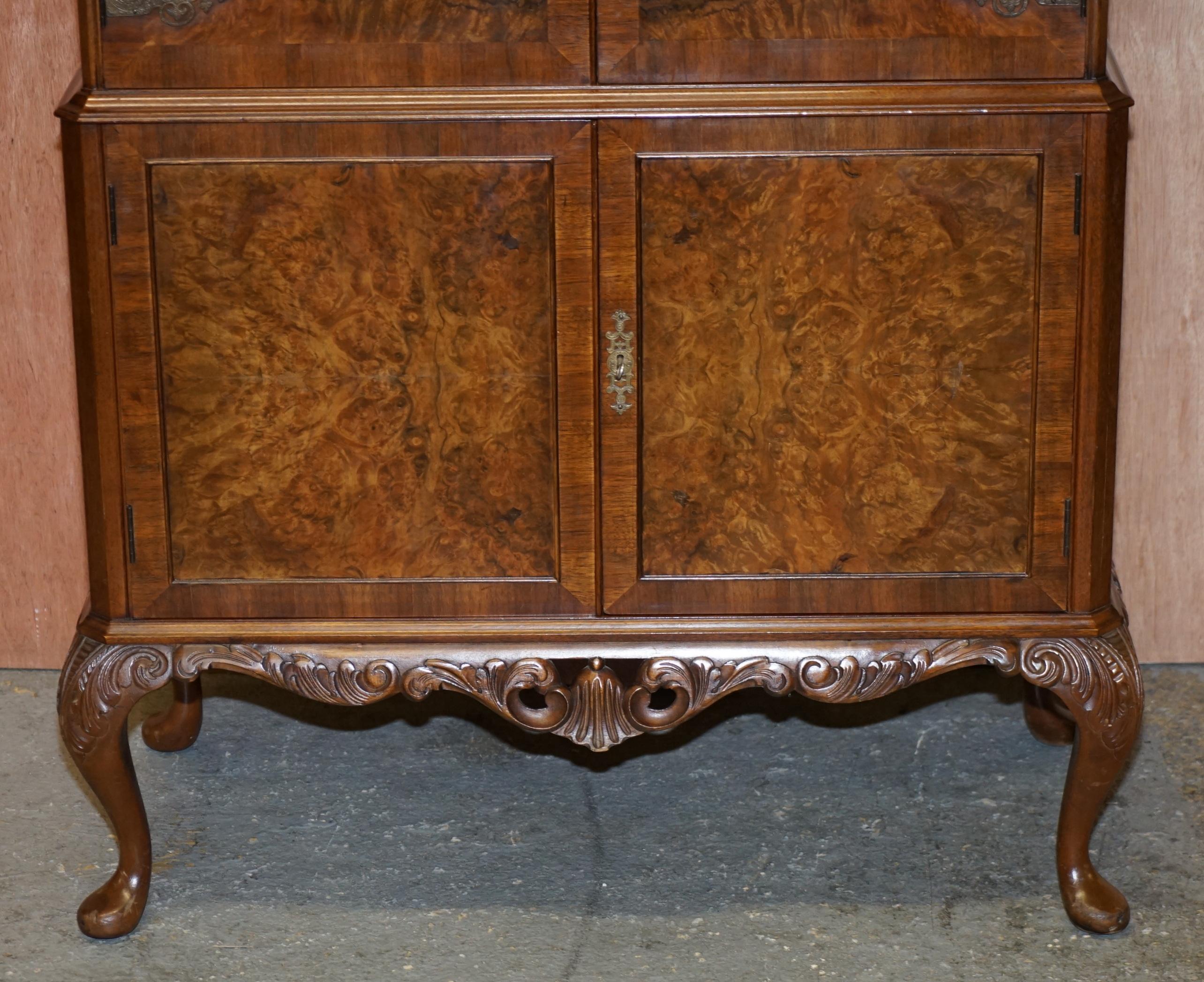 Sublime Art Deco Drinks Cabinet with Exquisite Burr Walnut Panels Cabriole Legs For Sale 7