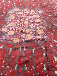 Sublime Art Deco Rug Signed by Maurice Dufrene, Red with Floral Decoration