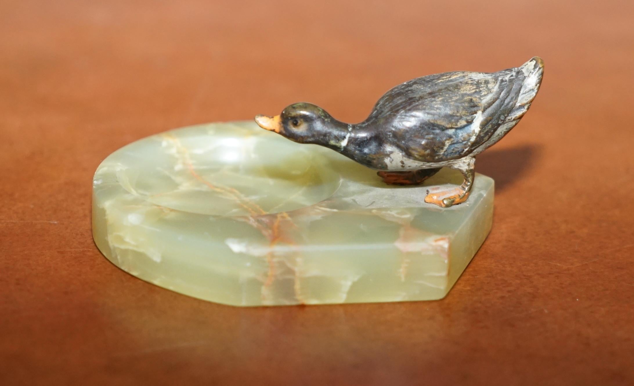 Hand-Crafted Sublime Austrian Cold Painted Bronze Onyx Ashtray circa 1920s Art Deco