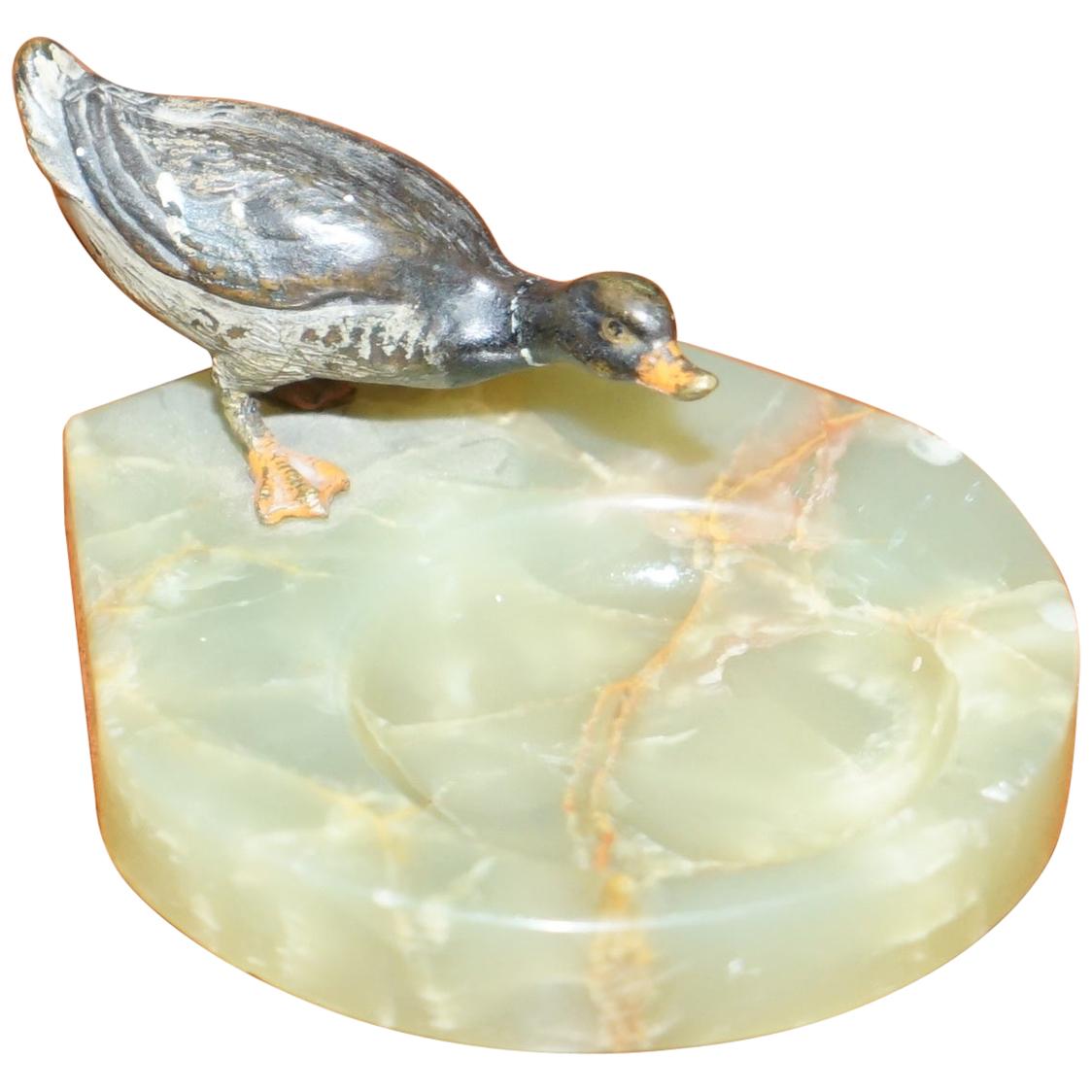 Sublime Austrian Cold Painted Bronze Onyx Ashtray circa 1920s Art Deco