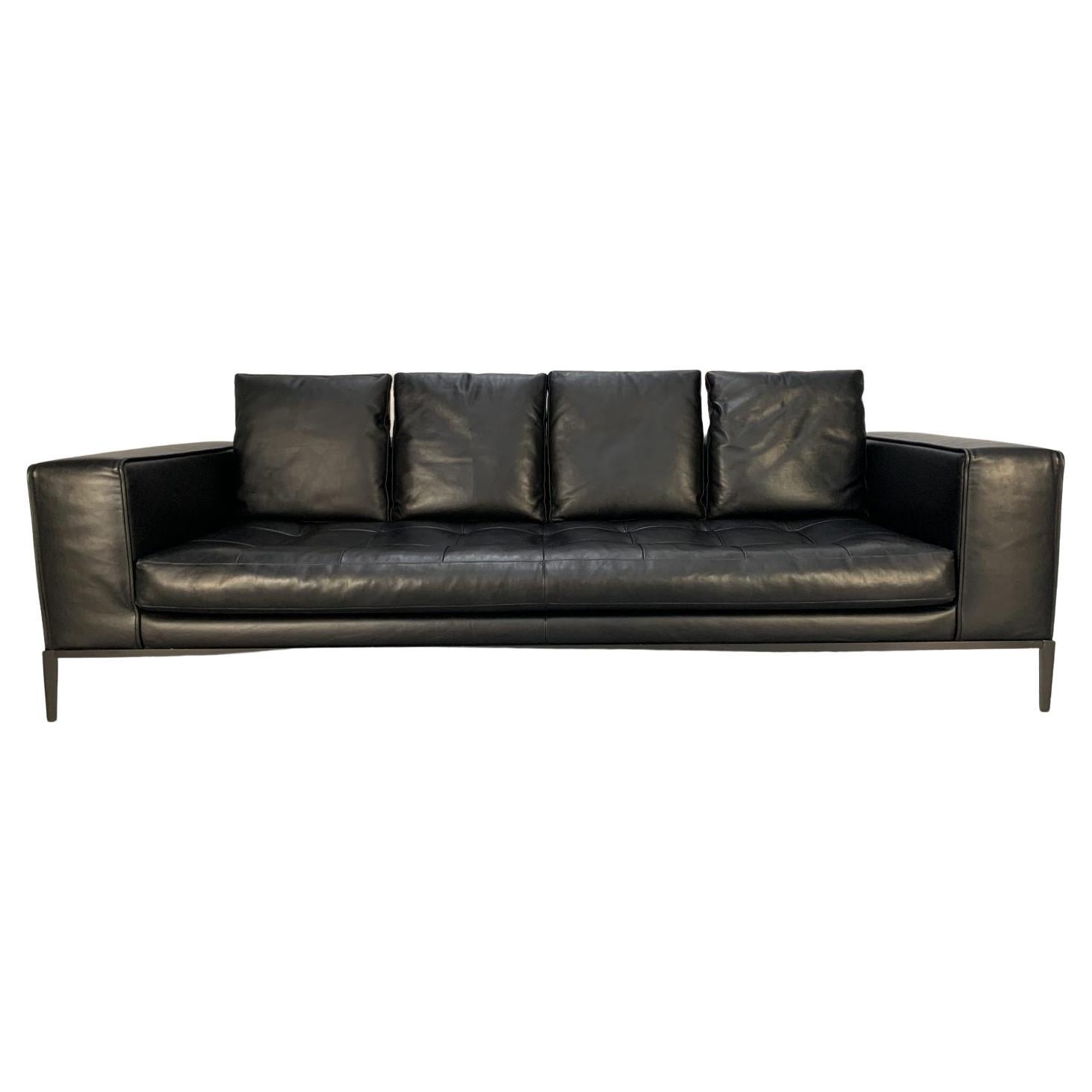 Sublime B&B Italia “Simplex ” 4-Seat Sofa in Black “Gamma” Leather