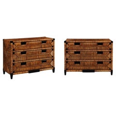 Sublime Black Lacquer Wicker Commode by John Hutton for Donghia- Pair Available