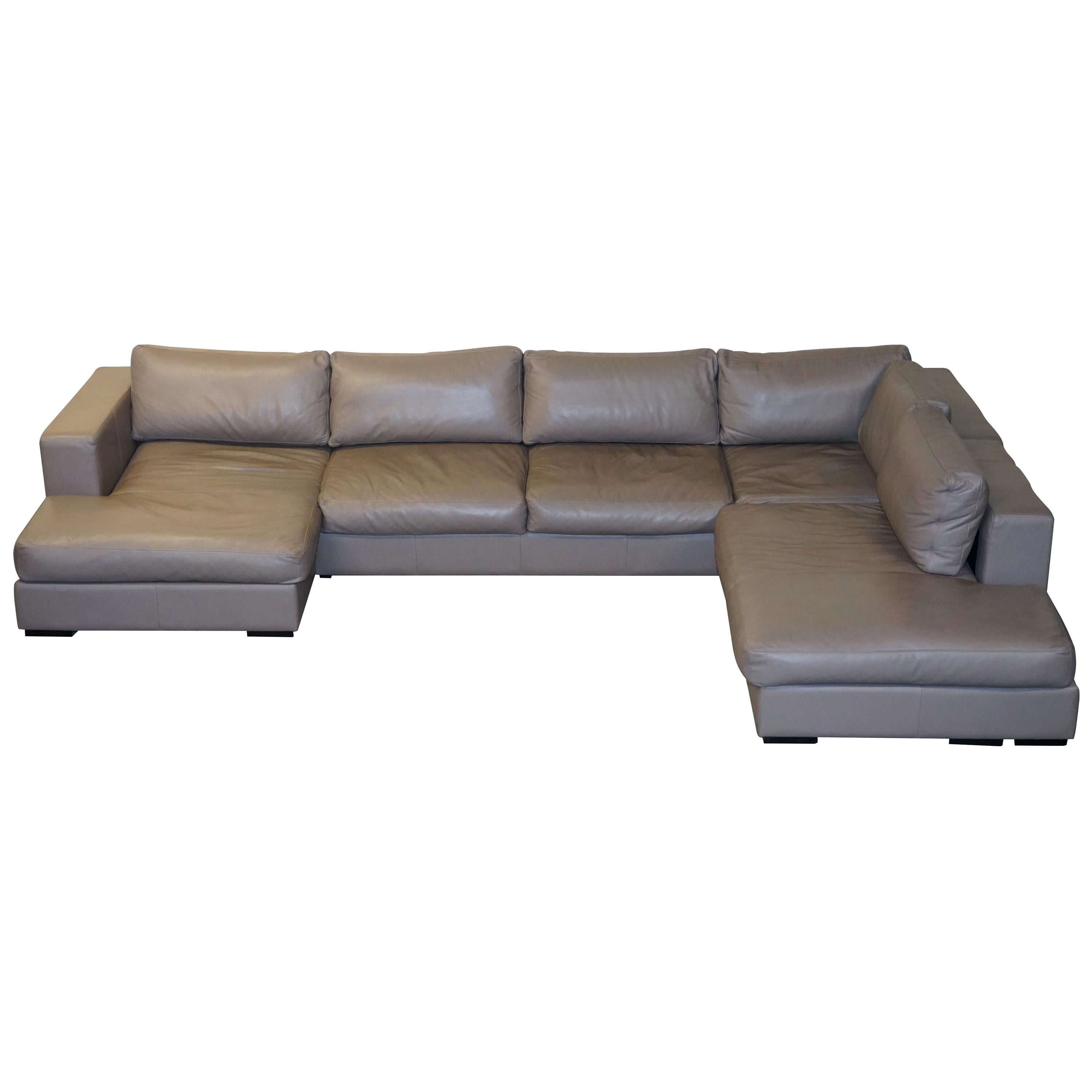 Sublime Bo Concepts Cenova Grey Leather Corner Sofa Chaise Seats 5-6 For Sale