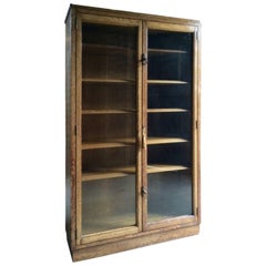 Sublime Bookcase Cabinet Golden Oak Used Glass Two-Door Early 20th Century