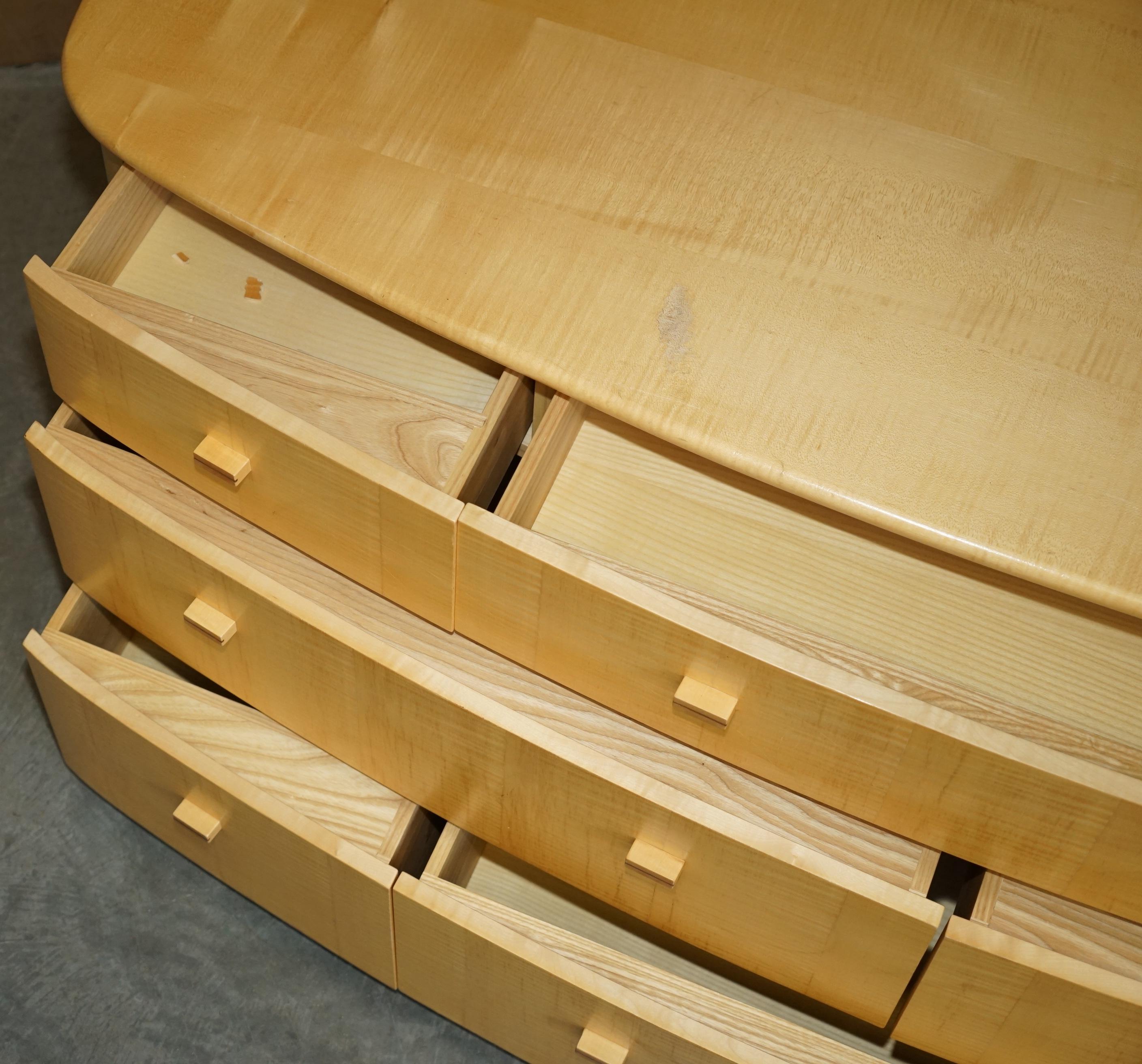 SUBLIME BOW FRONTED BAXTER & LEE SATIN BiRCH CHEST OF DRAWERS SIDEBOARD PART SET For Sale 9