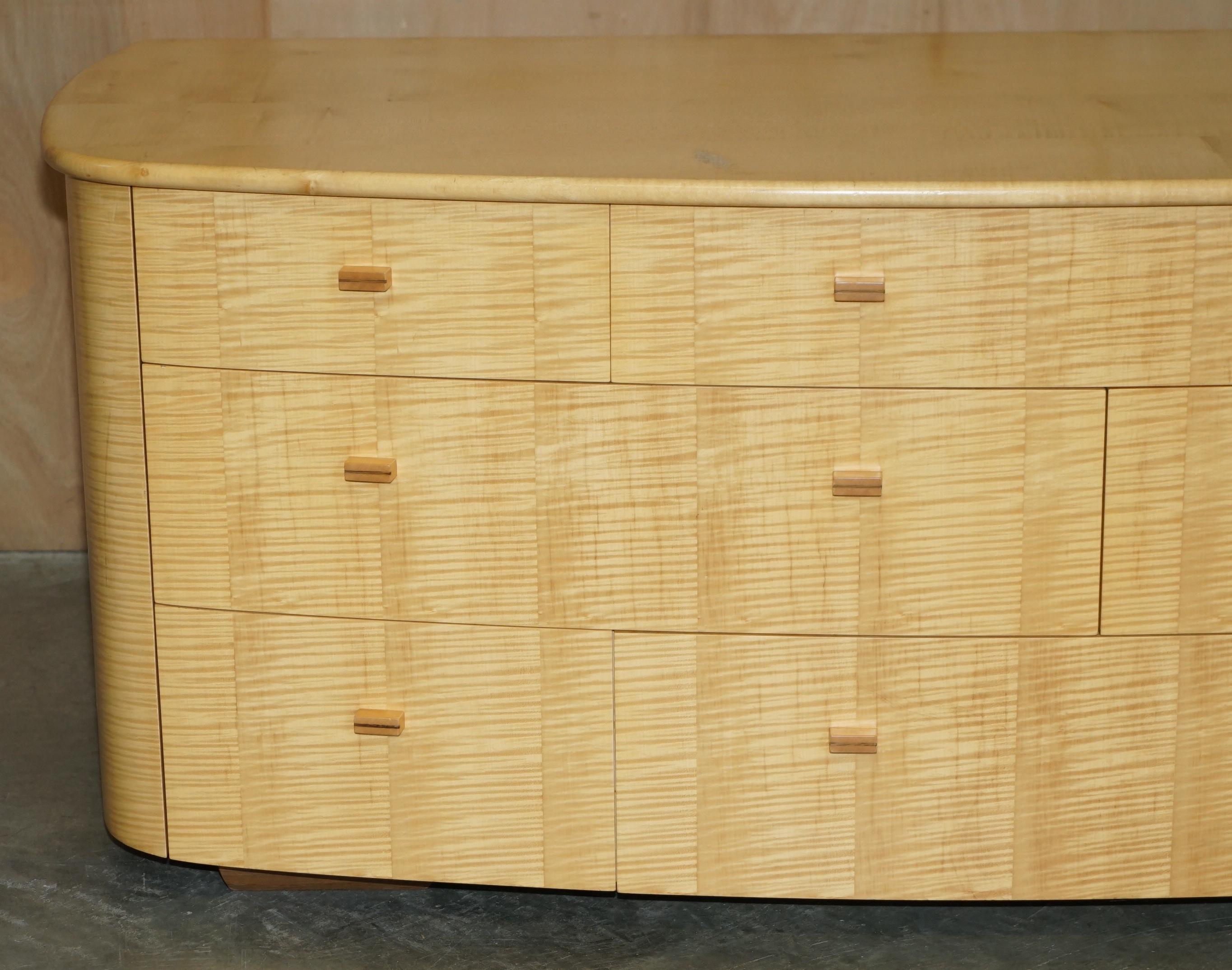 Art Deco SUBLIME BOW FRONTED BAXTER & LEE SATIN BiRCH CHEST OF DRAWERS SIDEBOARD PART SET For Sale