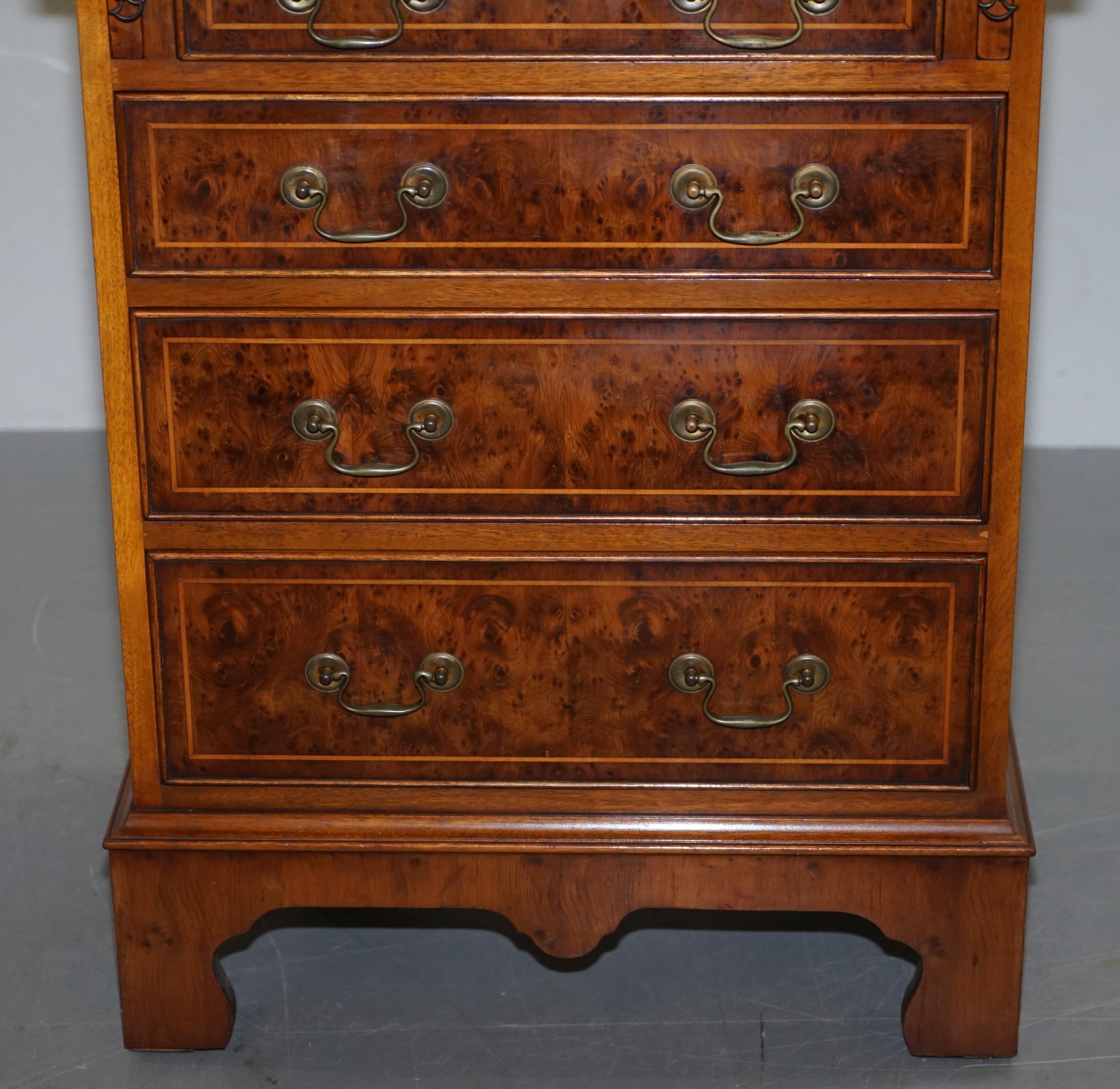 Sublime Burr Walnut Side Table Sized Chest of Drawers with Butlers Serving Tray 4