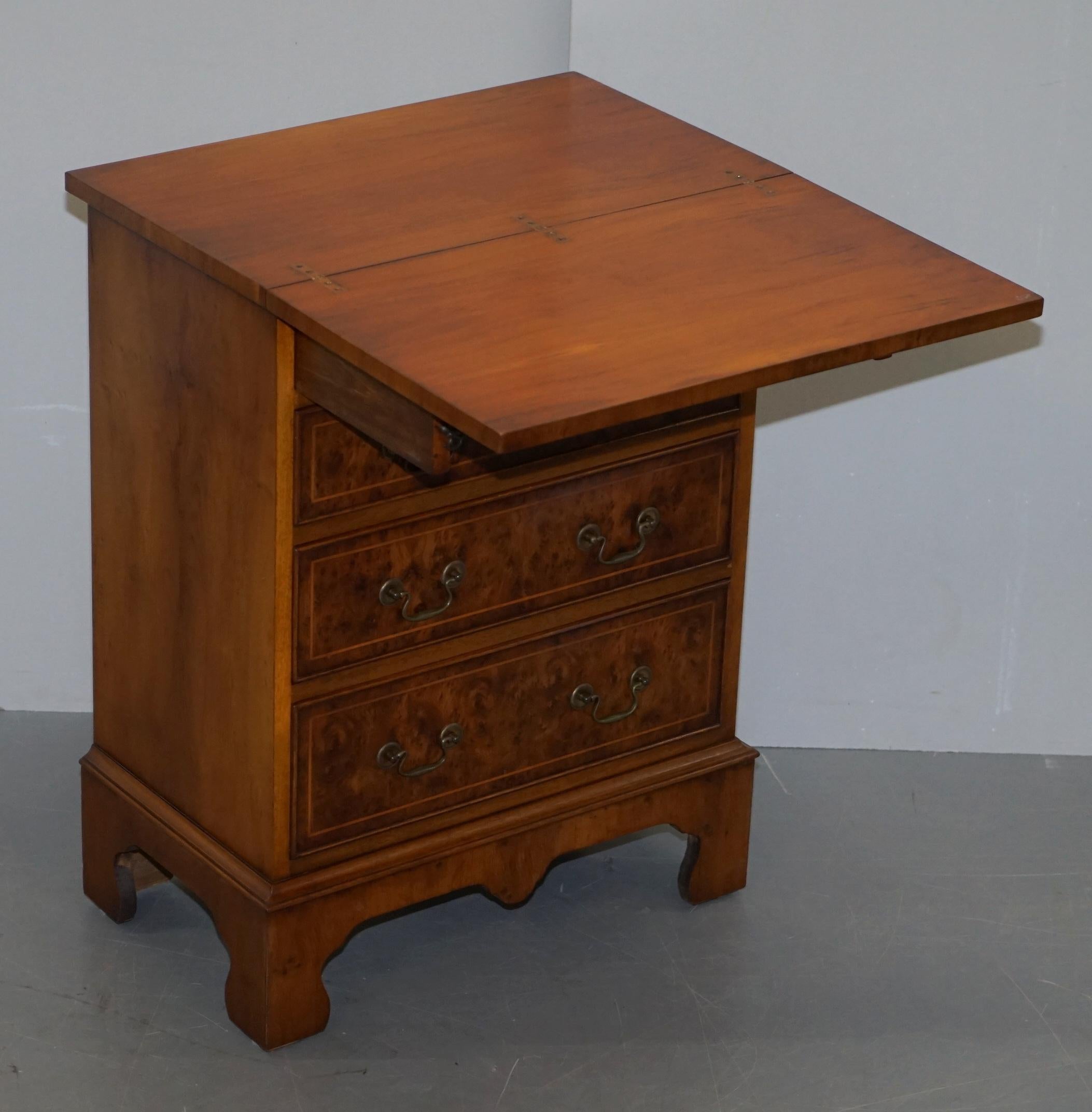 Sublime Burr Walnut Side Table Sized Chest of Drawers with Butlers Serving Tray 10