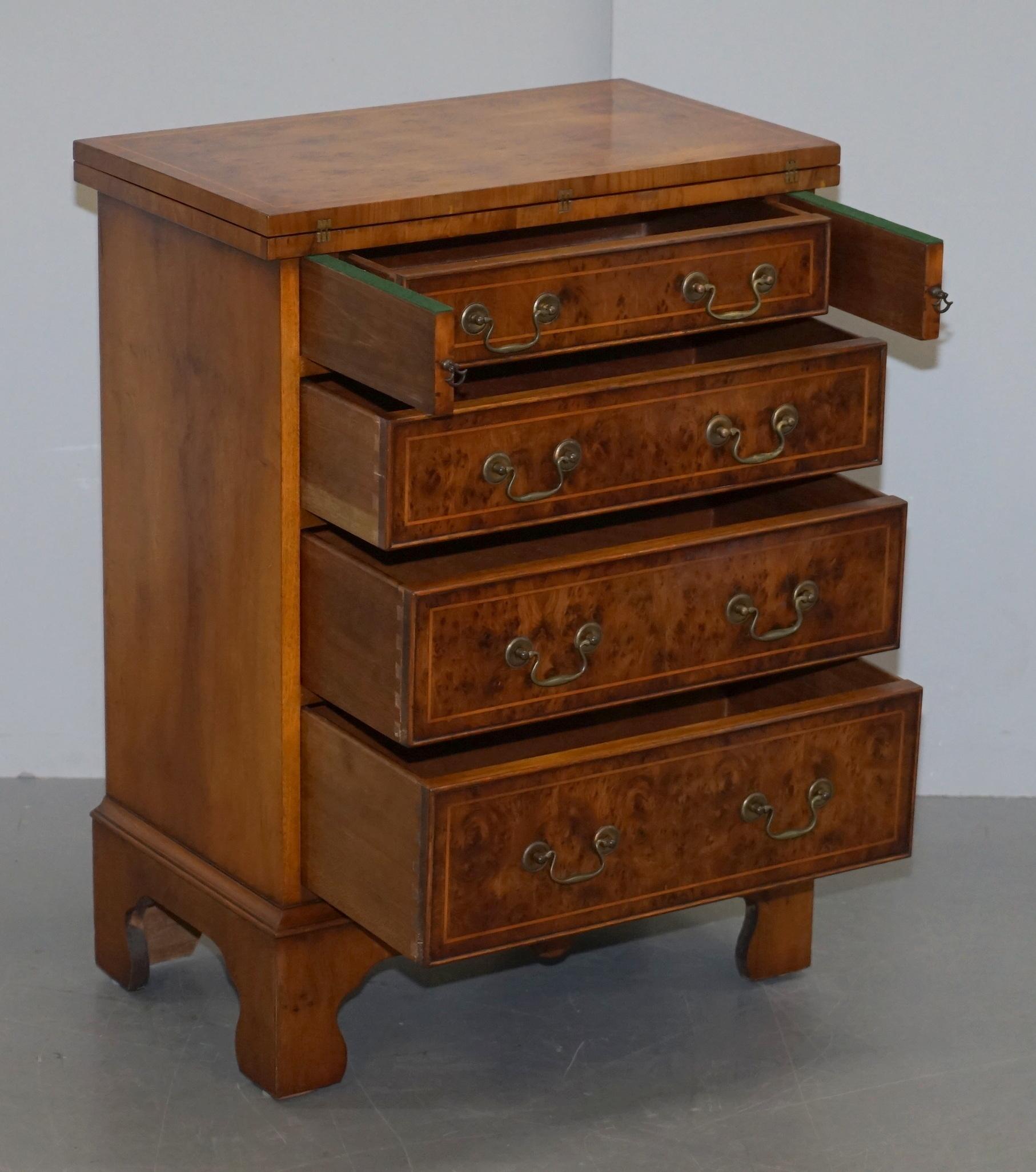 Sublime Burr Walnut Side Table Sized Chest of Drawers with Butlers Serving Tray 11