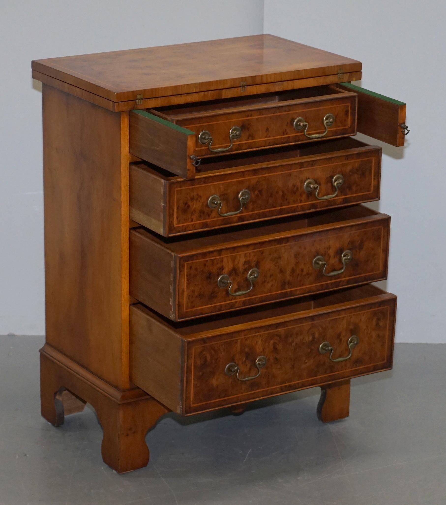 Sublime Burr Walnut Side Table Sized Chest of Drawers with Butlers Serving Tray 12