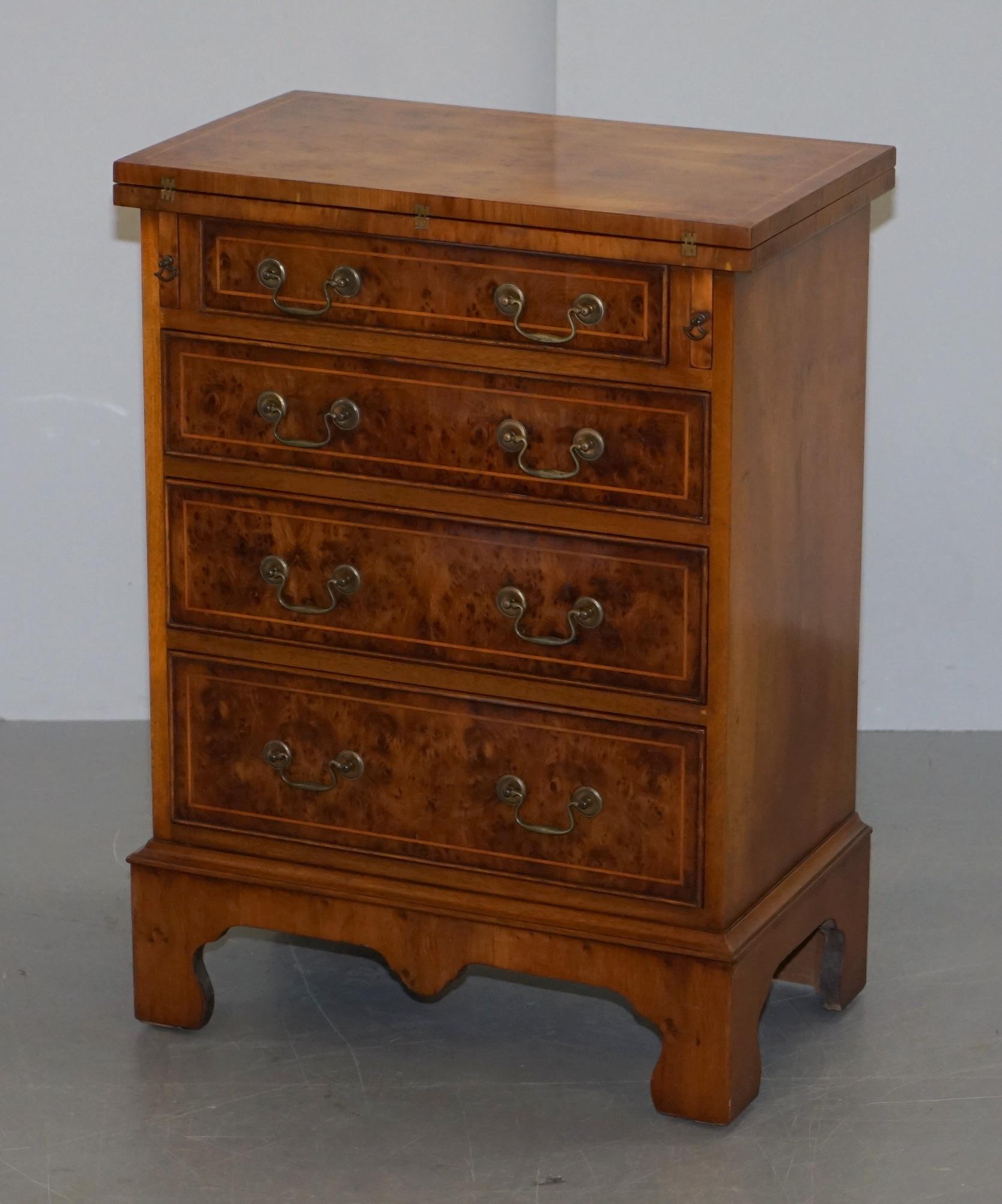 Victorian Sublime Burr Walnut Side Table Sized Chest of Drawers with Butlers Serving Tray