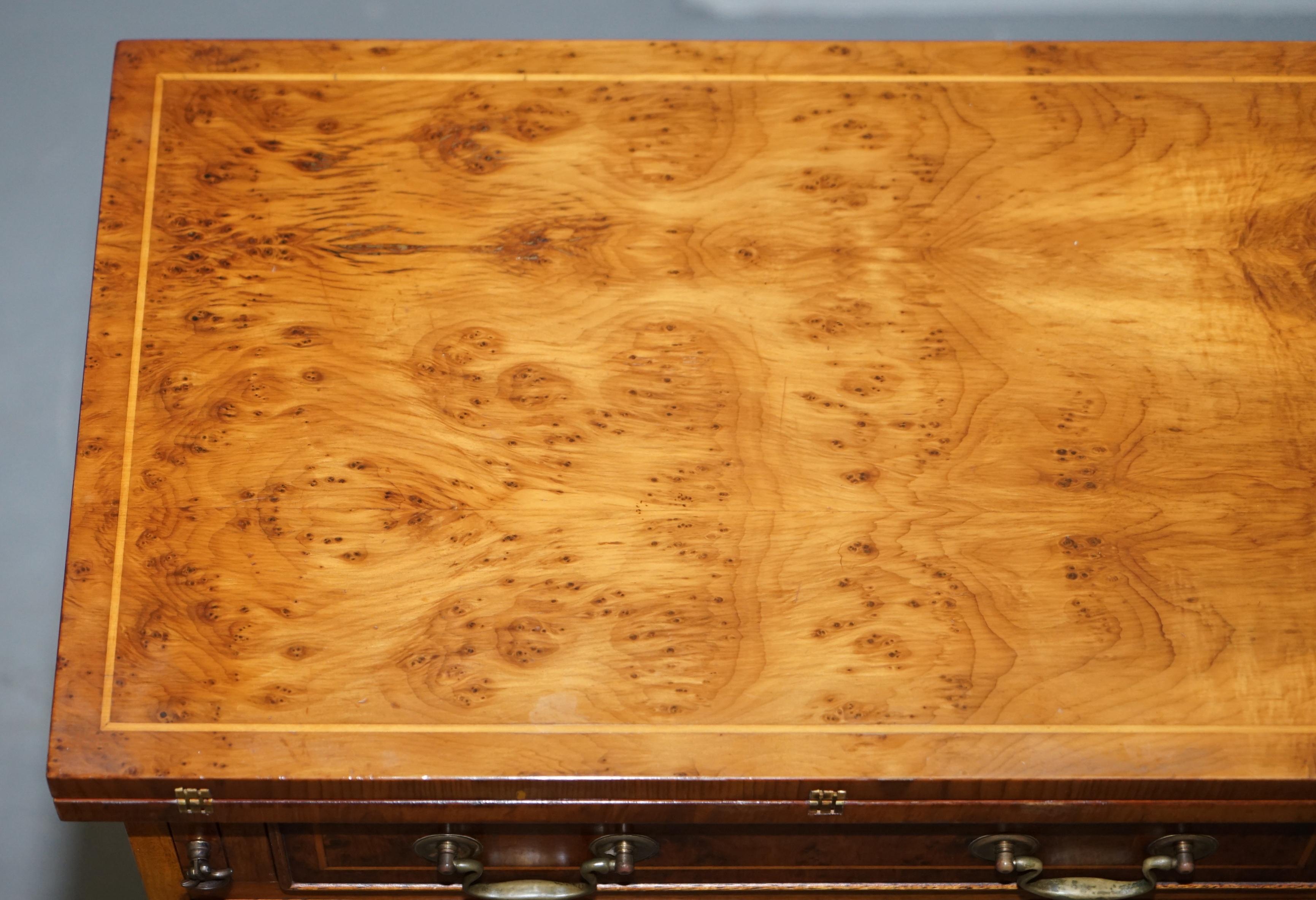 Hand-Crafted Sublime Burr Walnut Side Table Sized Chest of Drawers with Butlers Serving Tray